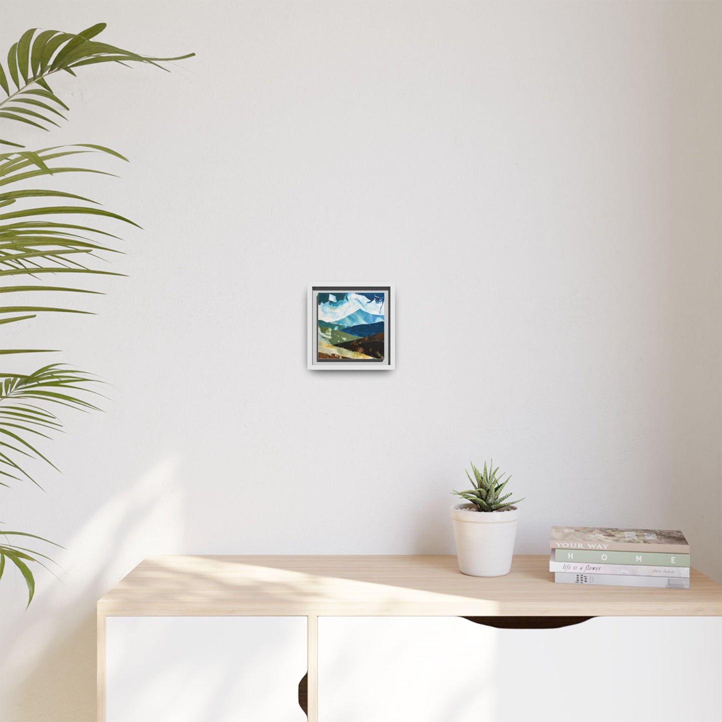 Framed Abstract Mountain Canvas Art — Blue & Earthtone Landscape Print