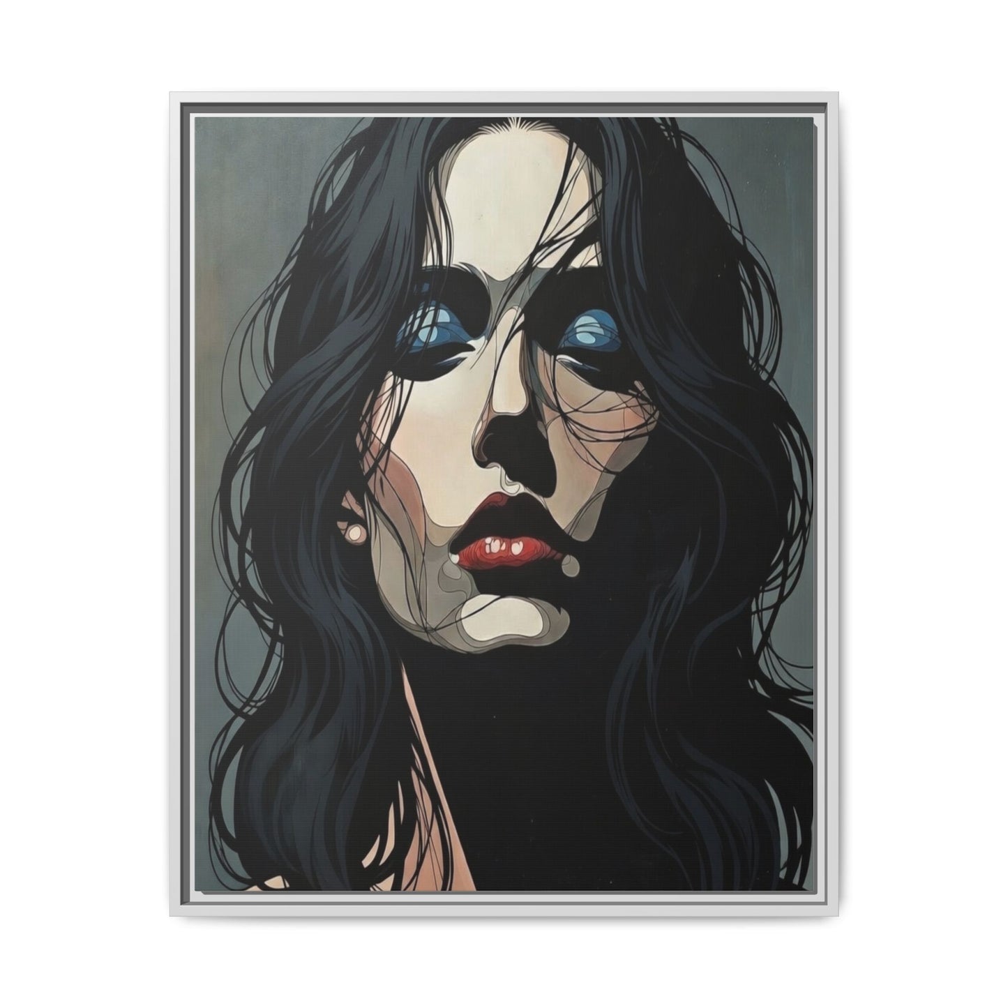 Framed Matte Canvas: Moody Portrait of Woman – Modern Gothic Wall Art