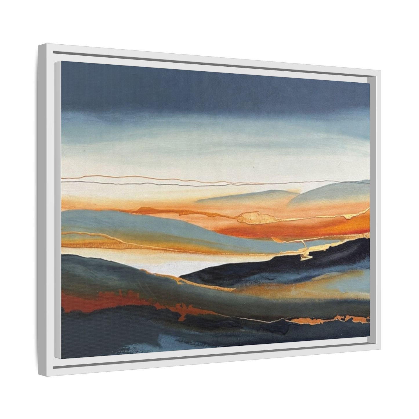 Framed Matte Canvas: Abstract Coastal Sunset Landscape Wall Art