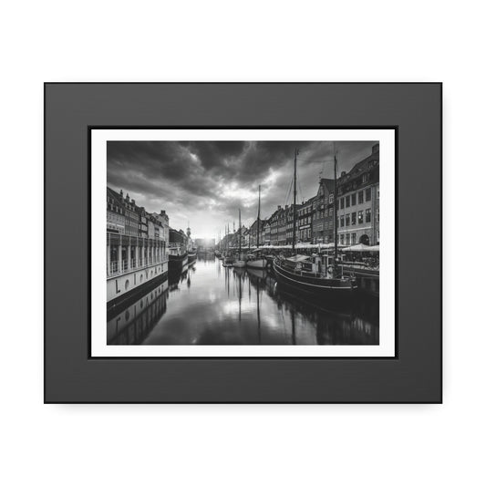 Black & White Dutch Canal Framed Photo Print — Nautical Cityscape Wall Art
