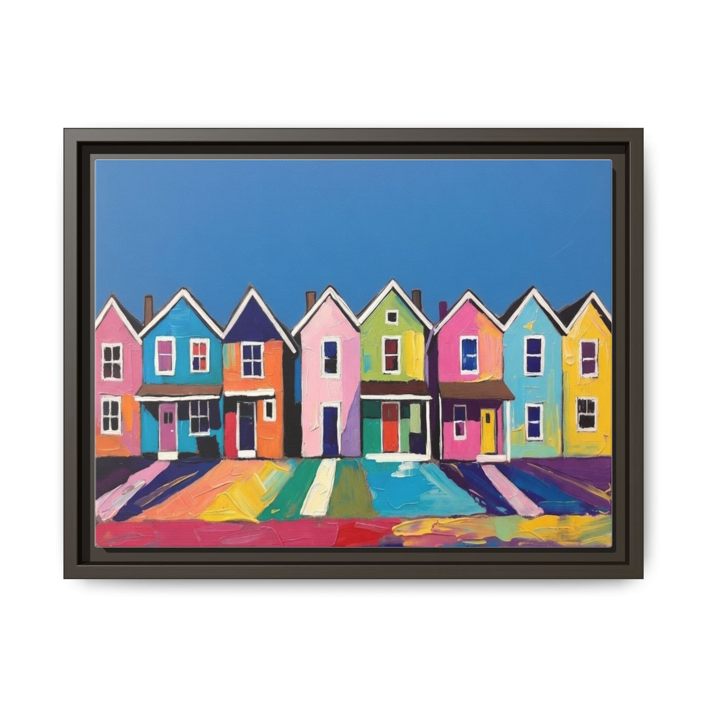 Colorful Beach Houses Matte Canvas Framed Wall Art