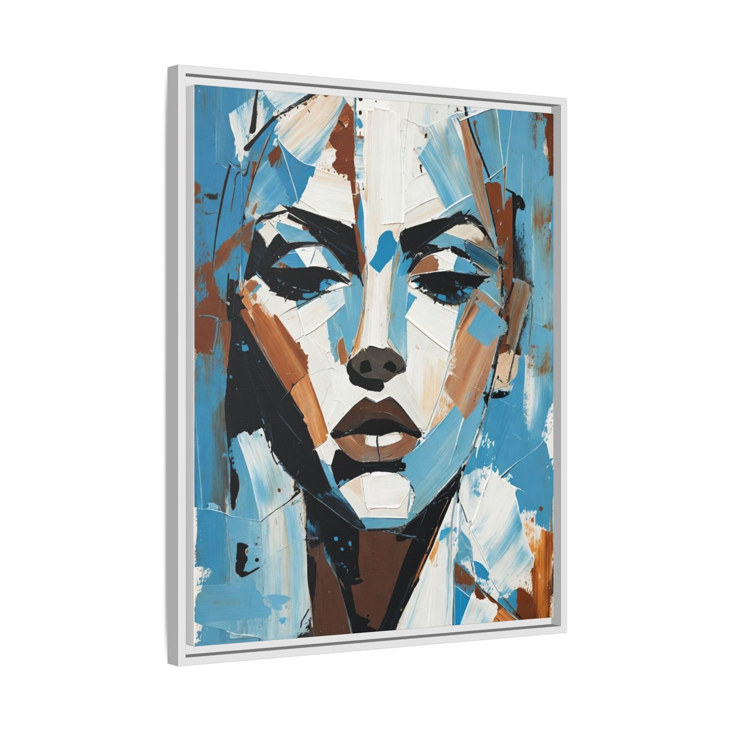 Abstract Blue Face Matte Canvas Wall Art — Framed Modern Portrait Print