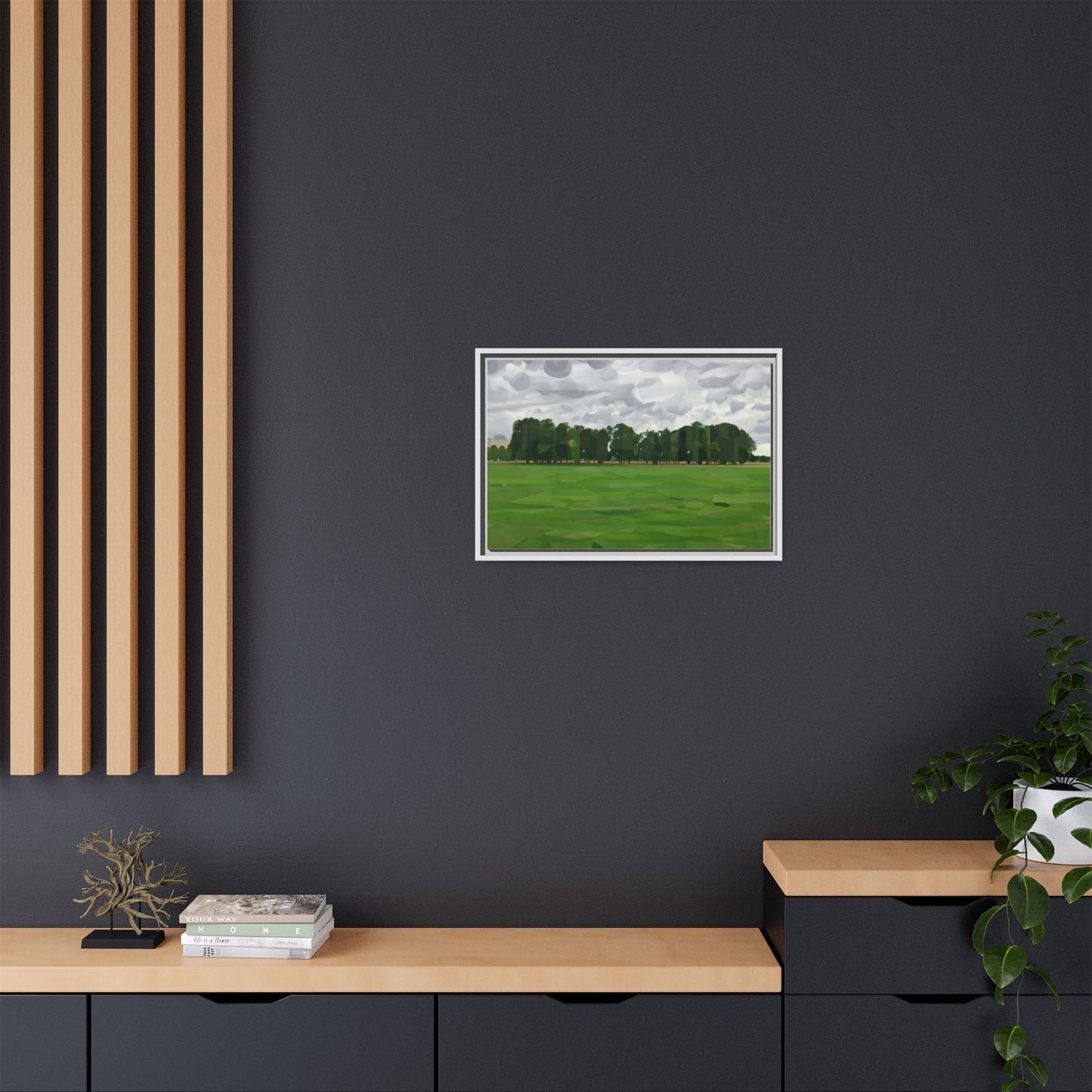 Framed Matte Canvas Print — Minimalist Green Landscape Art