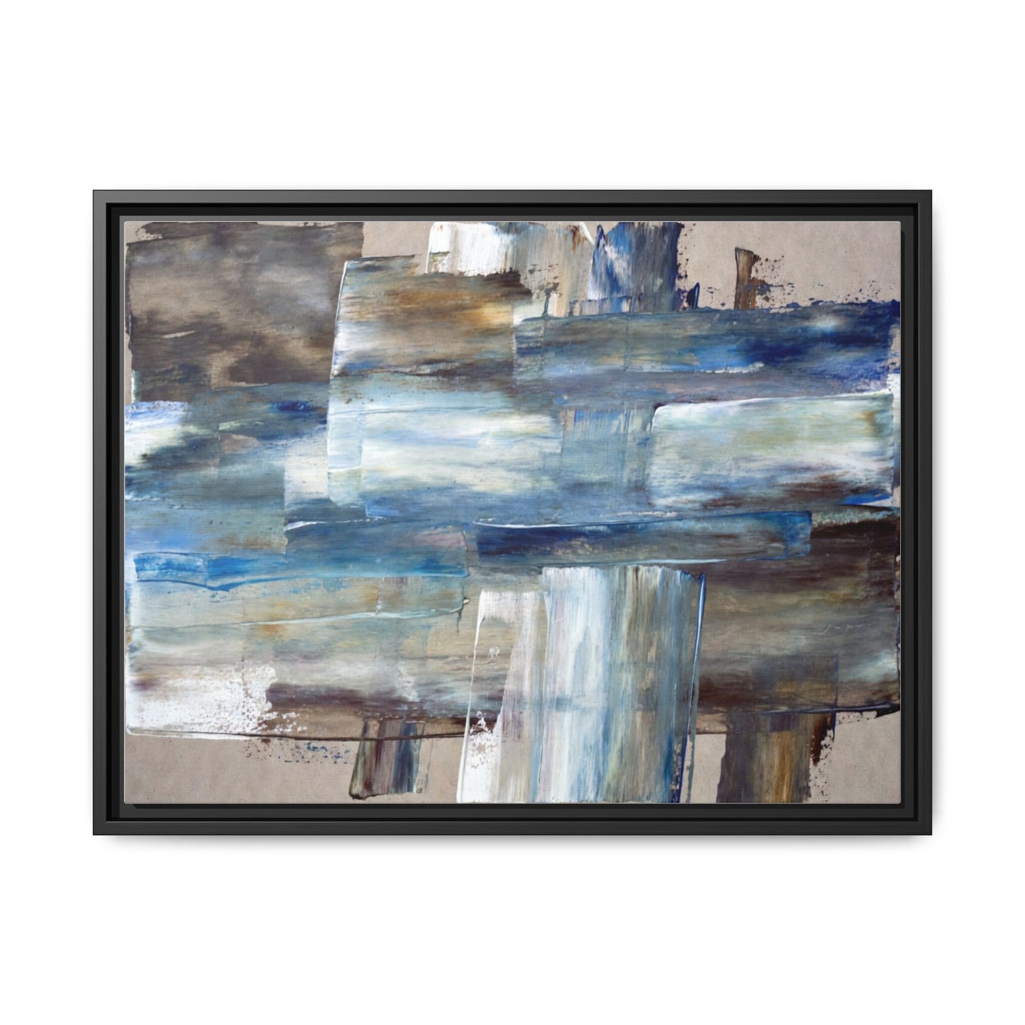 Abstract Blue Coastal Matte Canvas Framed Wall Art