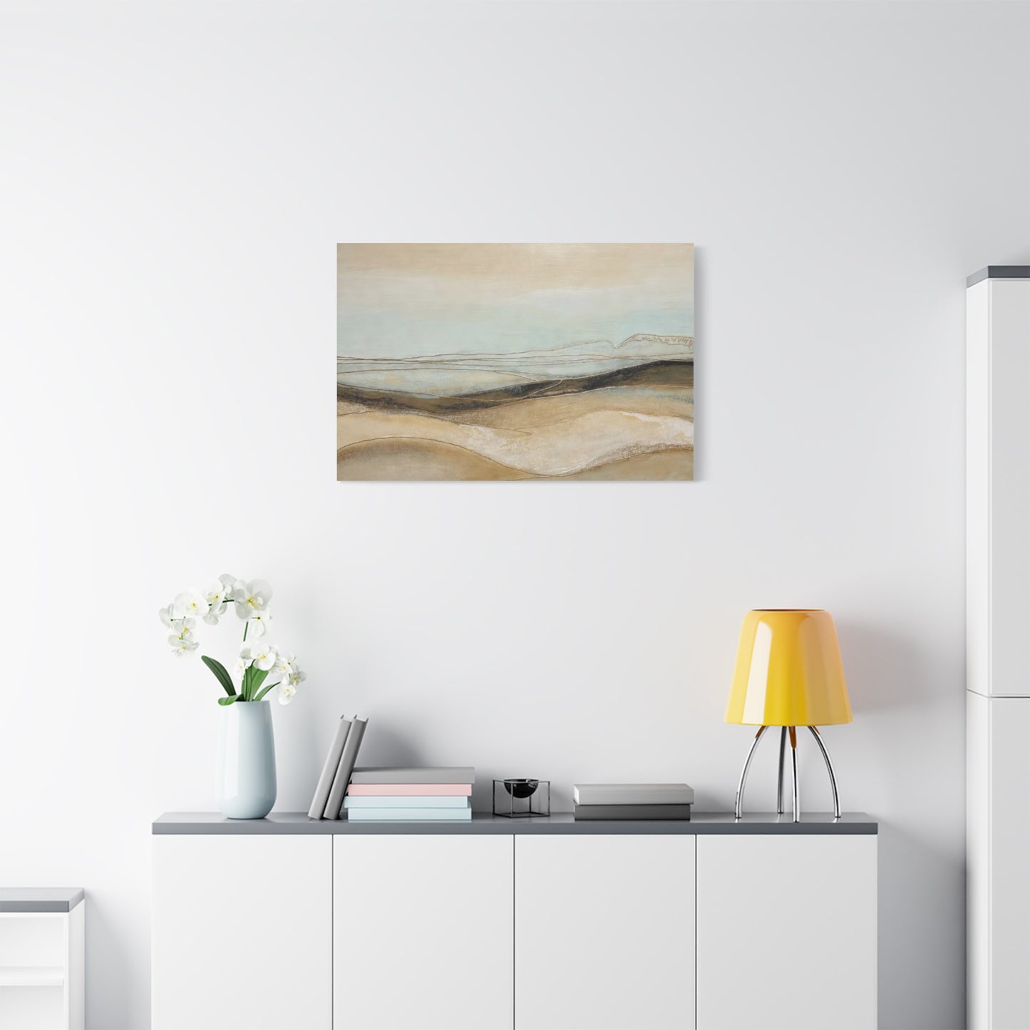 Abstract Coastal Landscape Matte Canvas Wall Art — Neutral Beach Waves Stretched Canvas