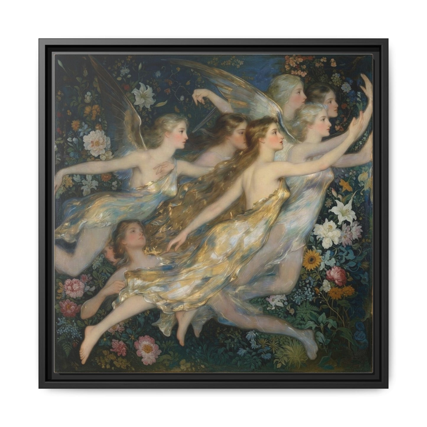 Framed Matte Canvas Wall Art — Vintage Fairies & Floral Painting