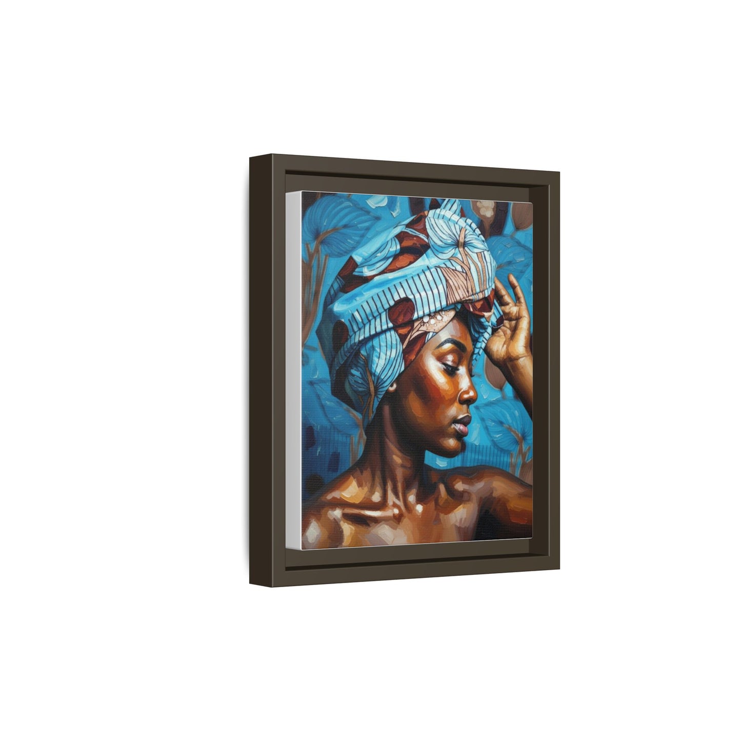 Framed Canvas Art — Portrait of Woman in Blue Headwrap