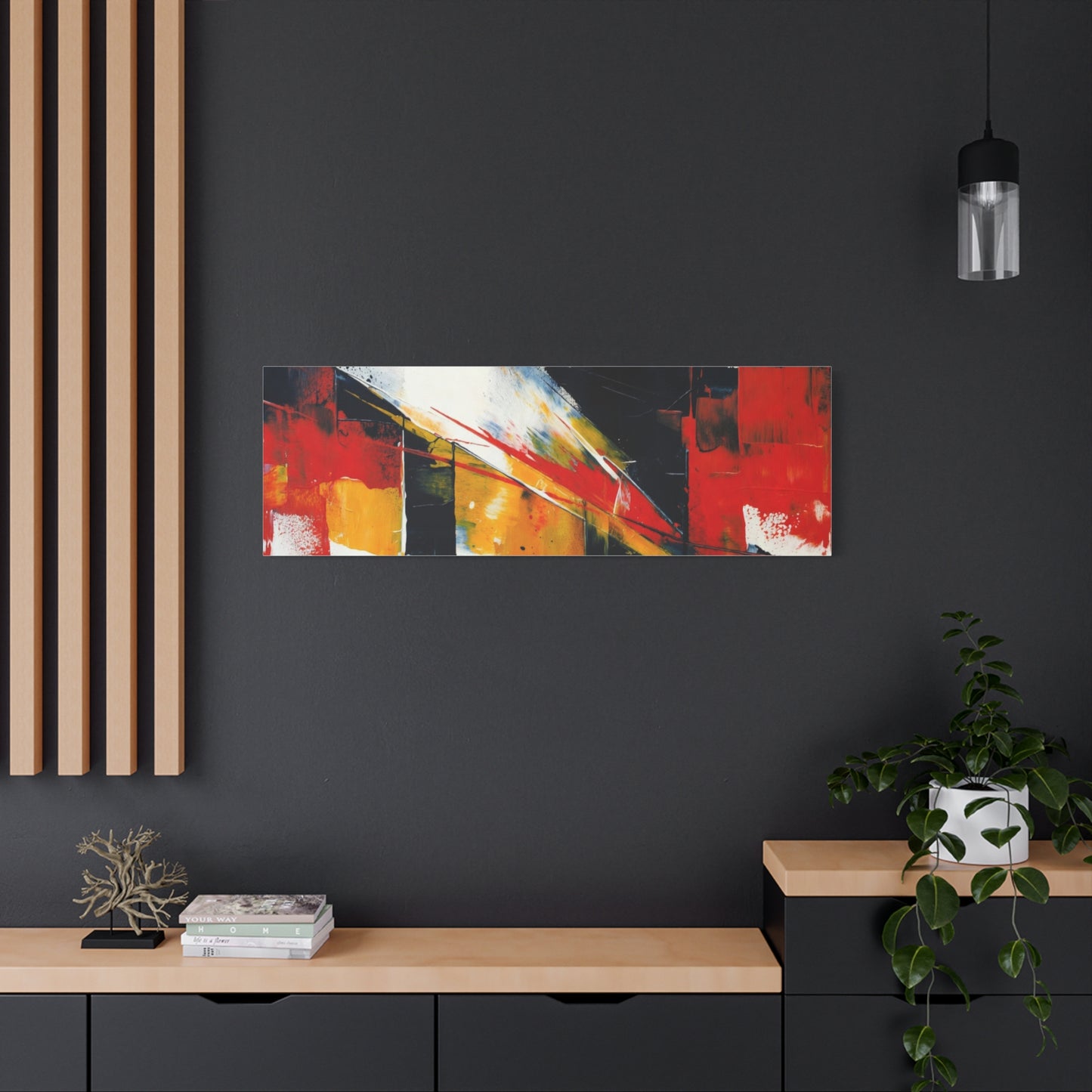 Abstract Geometric Canvas Art — Bold Red & Black Modern Wall Painting