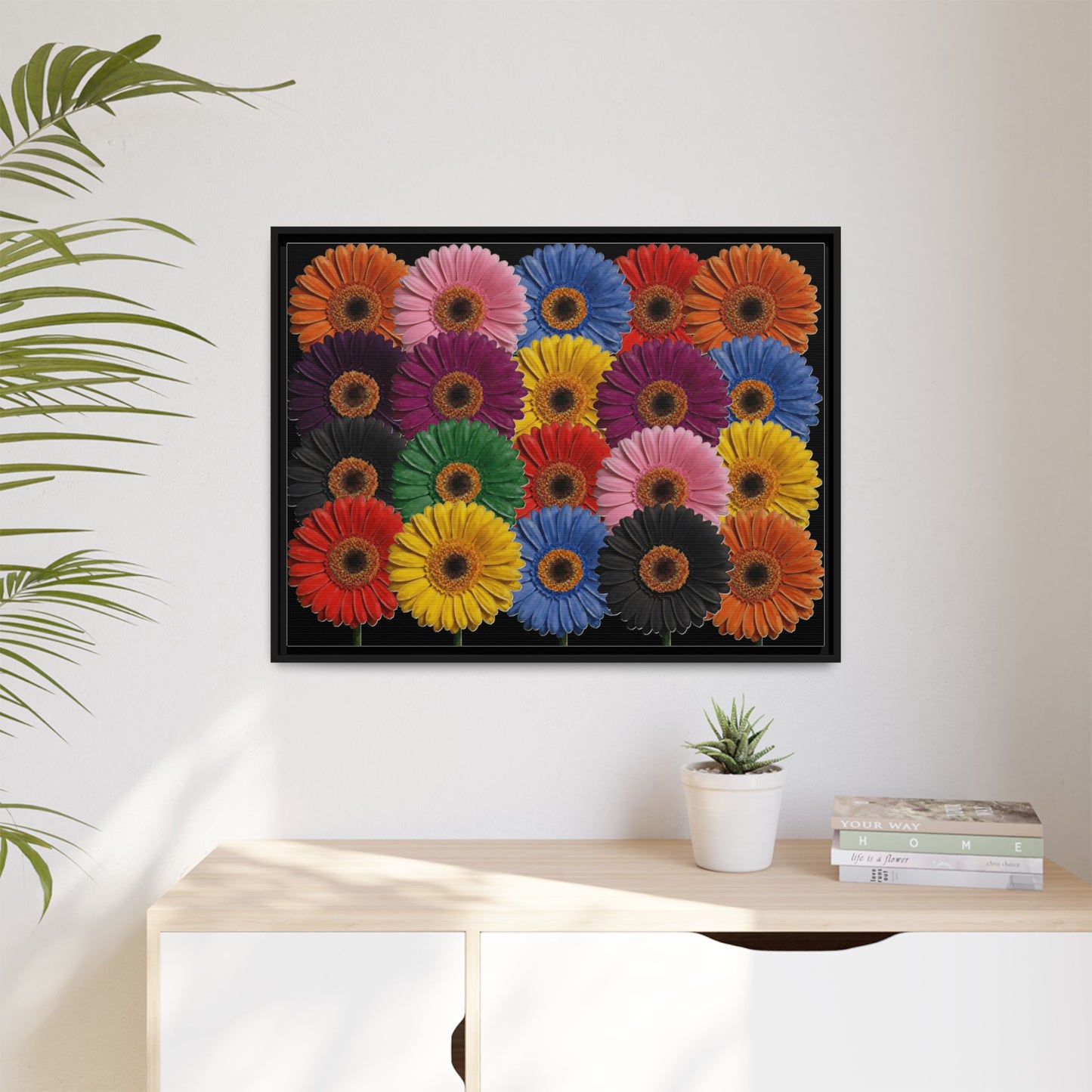 Framed Matte Canvas - Rainbow Gerbera Daisy Wall Art