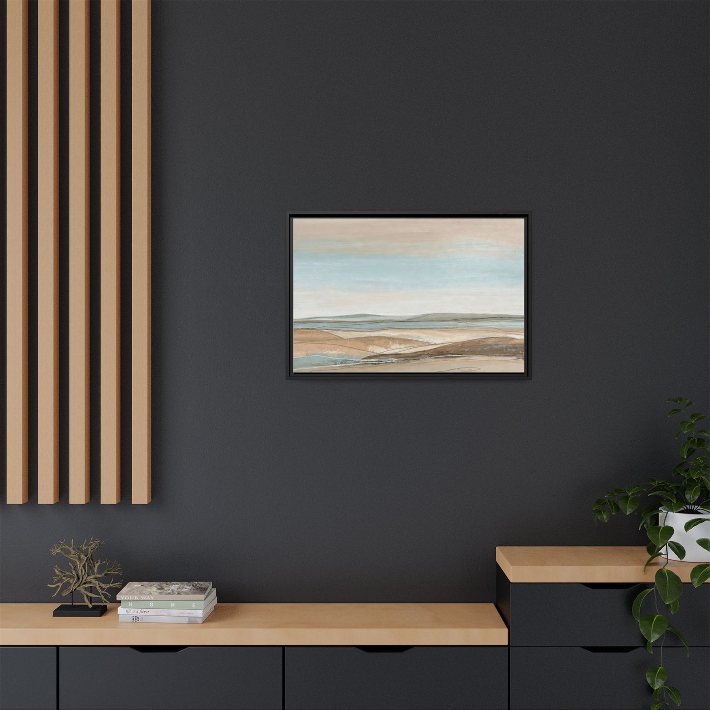 Framed Abstract Landscape Matte Canvas — Serene Coastal Horizon Wall Art