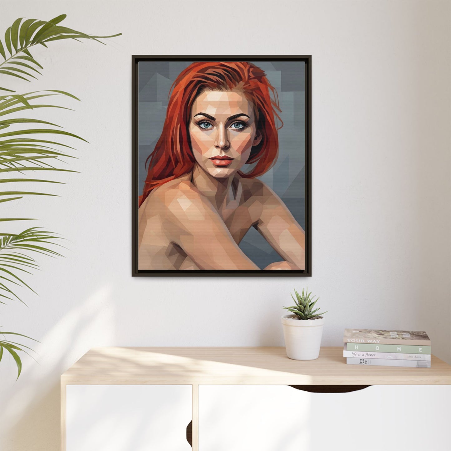 Framed Matte Canvas Portrait — Geometric Redhead Wall Art