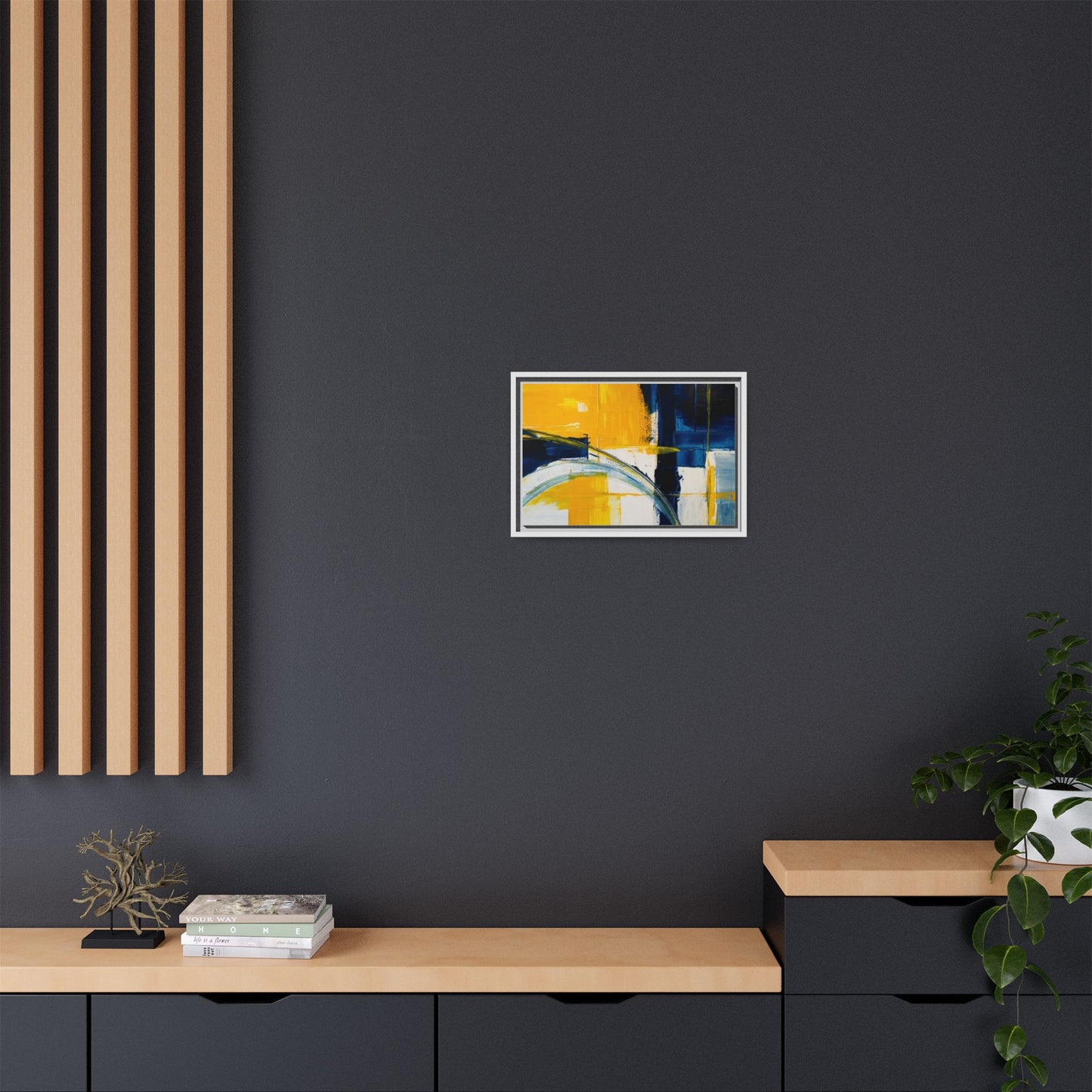 Abstract Yellow & Blue Framed Canvas Wall Art — Modern Matte Canvas Print