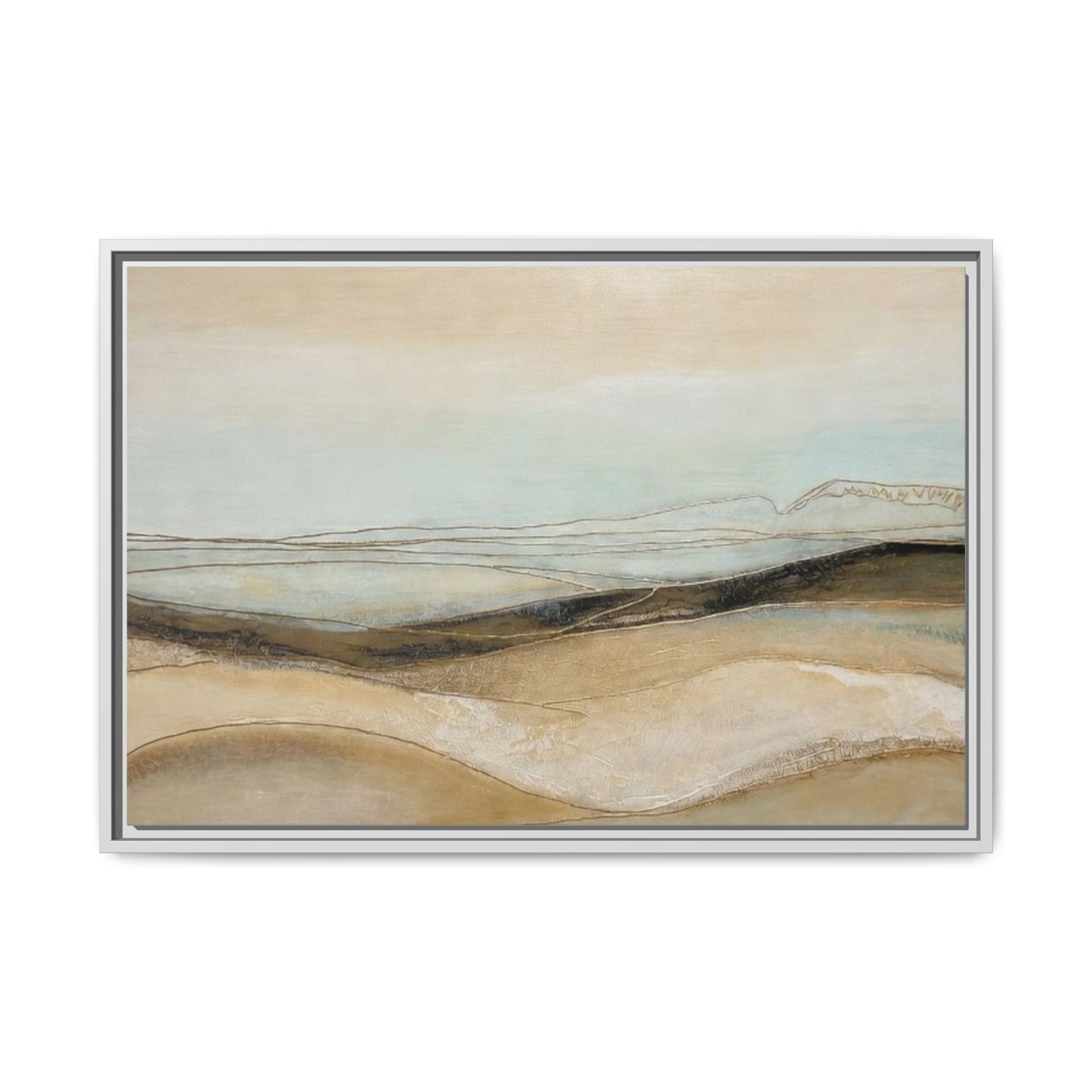 Framed Matte Canvas Wall Art — Neutral Abstract Landscape in Soft Blues & Earth Tones