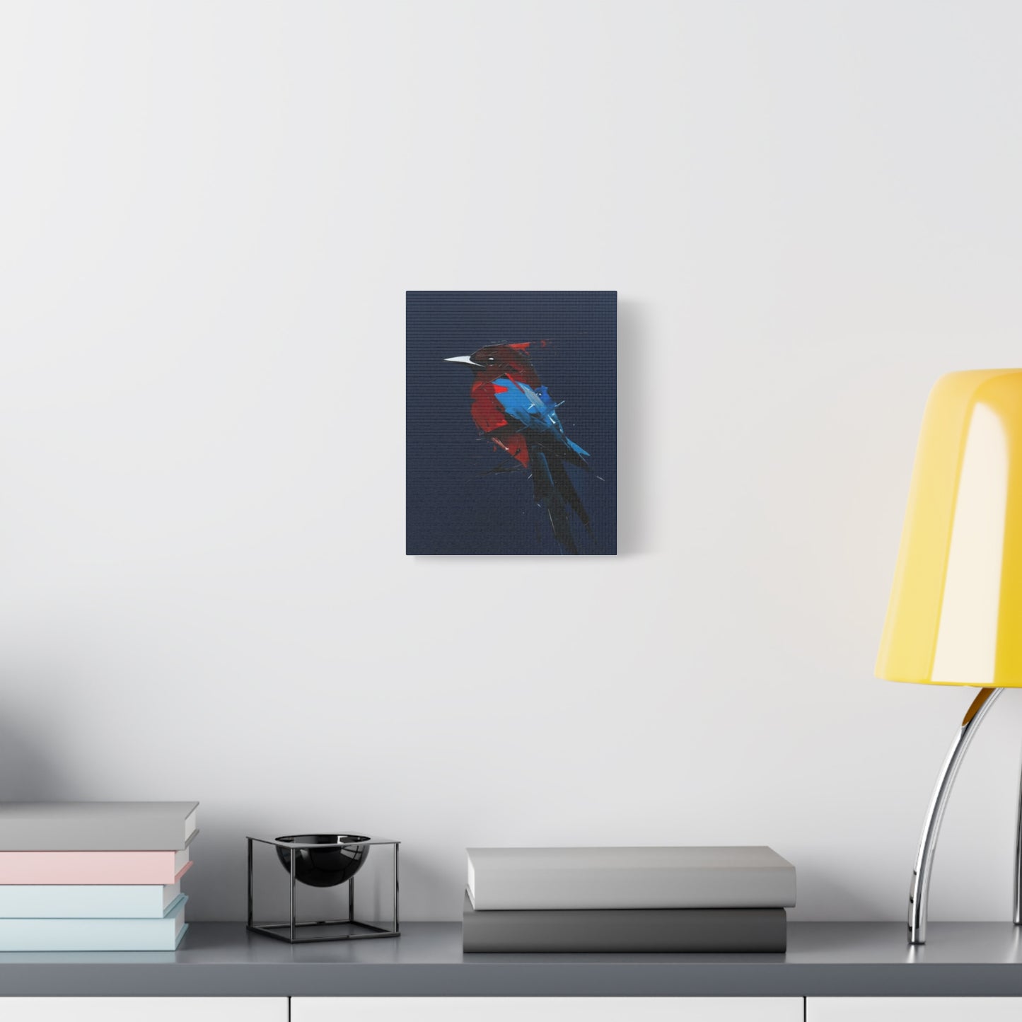 Abstract Red & Blue Bird Canvas Print — Matte Stretched Wall Art