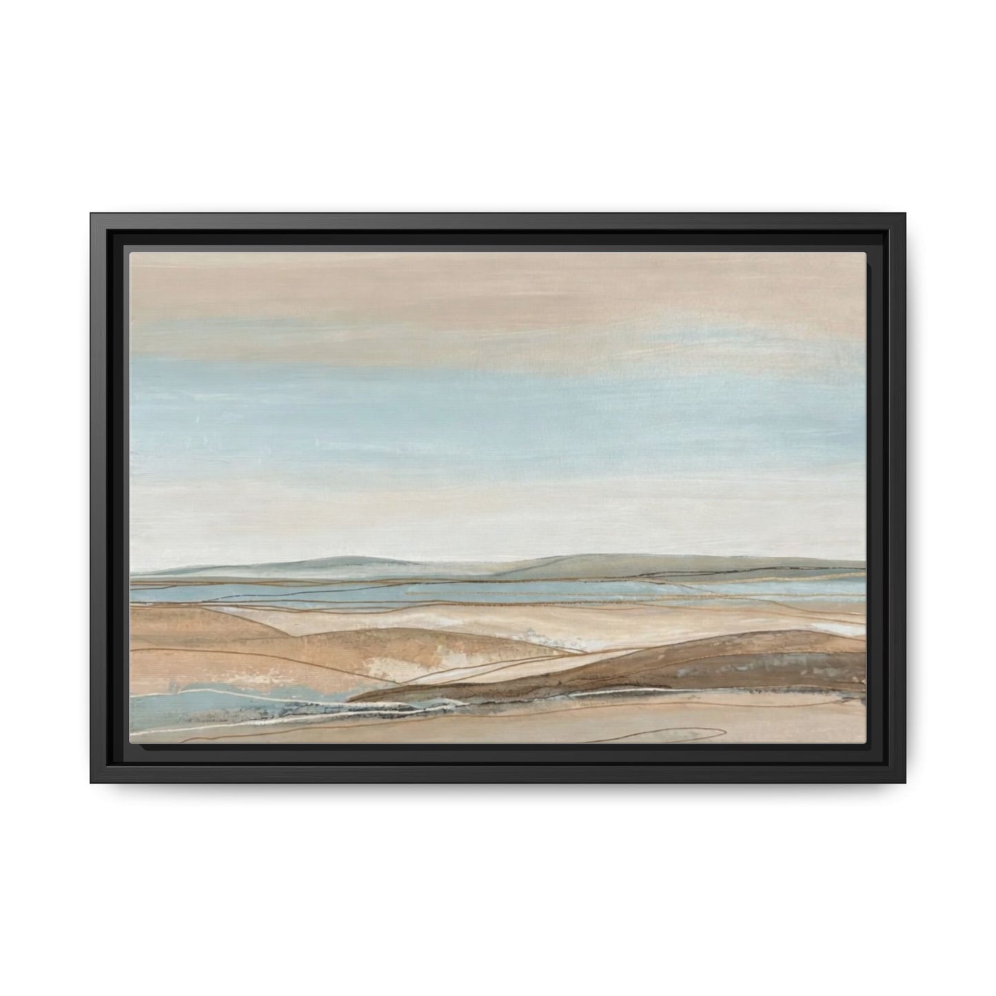 Framed Abstract Landscape Matte Canvas — Serene Coastal Horizon Wall Art