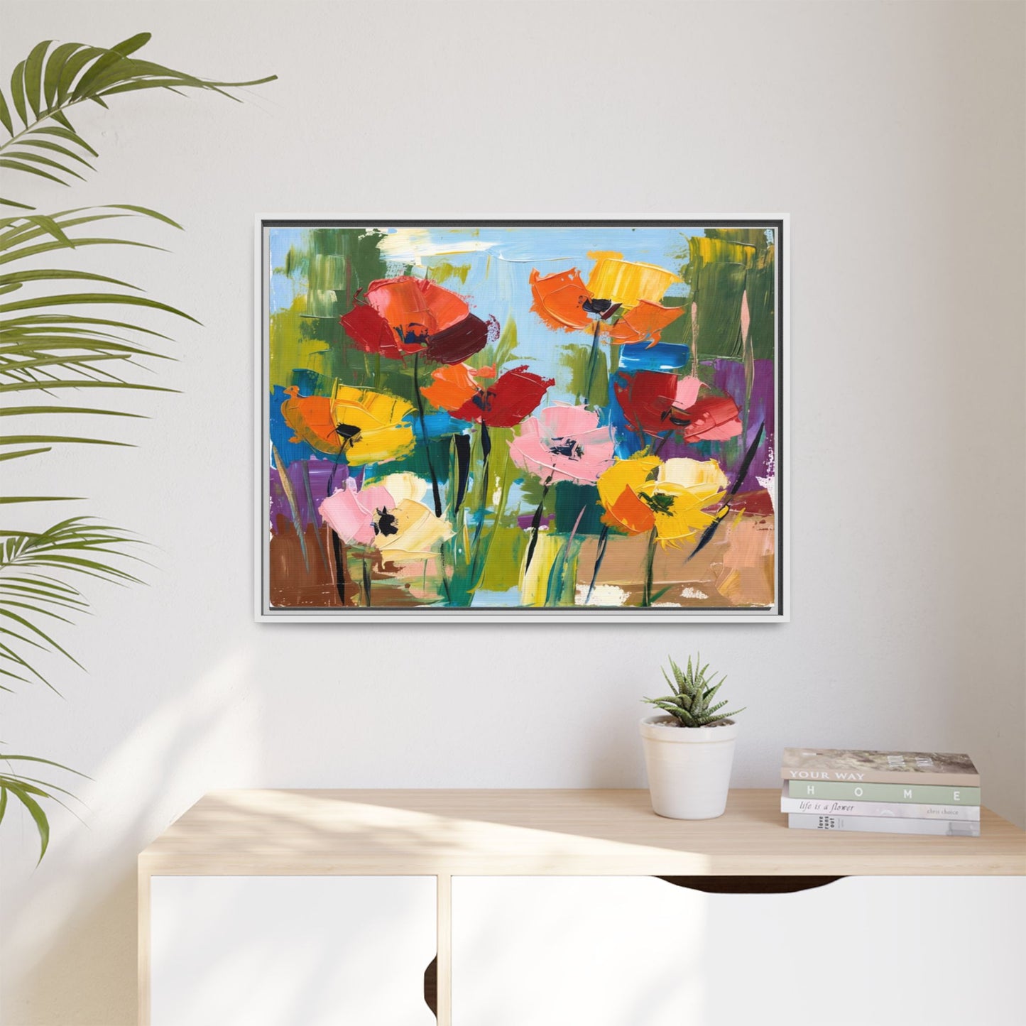 Framed Floral Canvas Print — Colorful Abstract Poppy Artwork