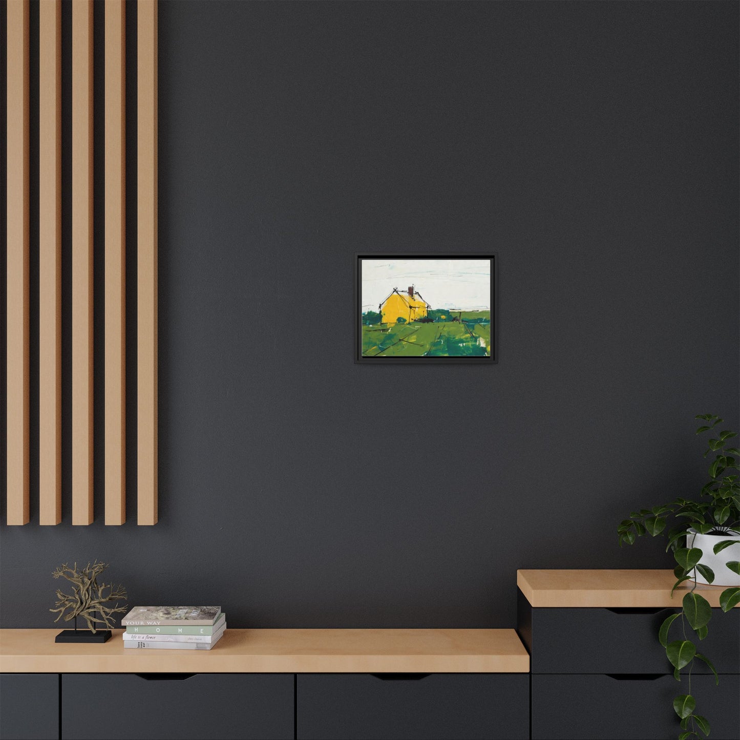 Yellow Cottage Landscape Framed Canvas Print