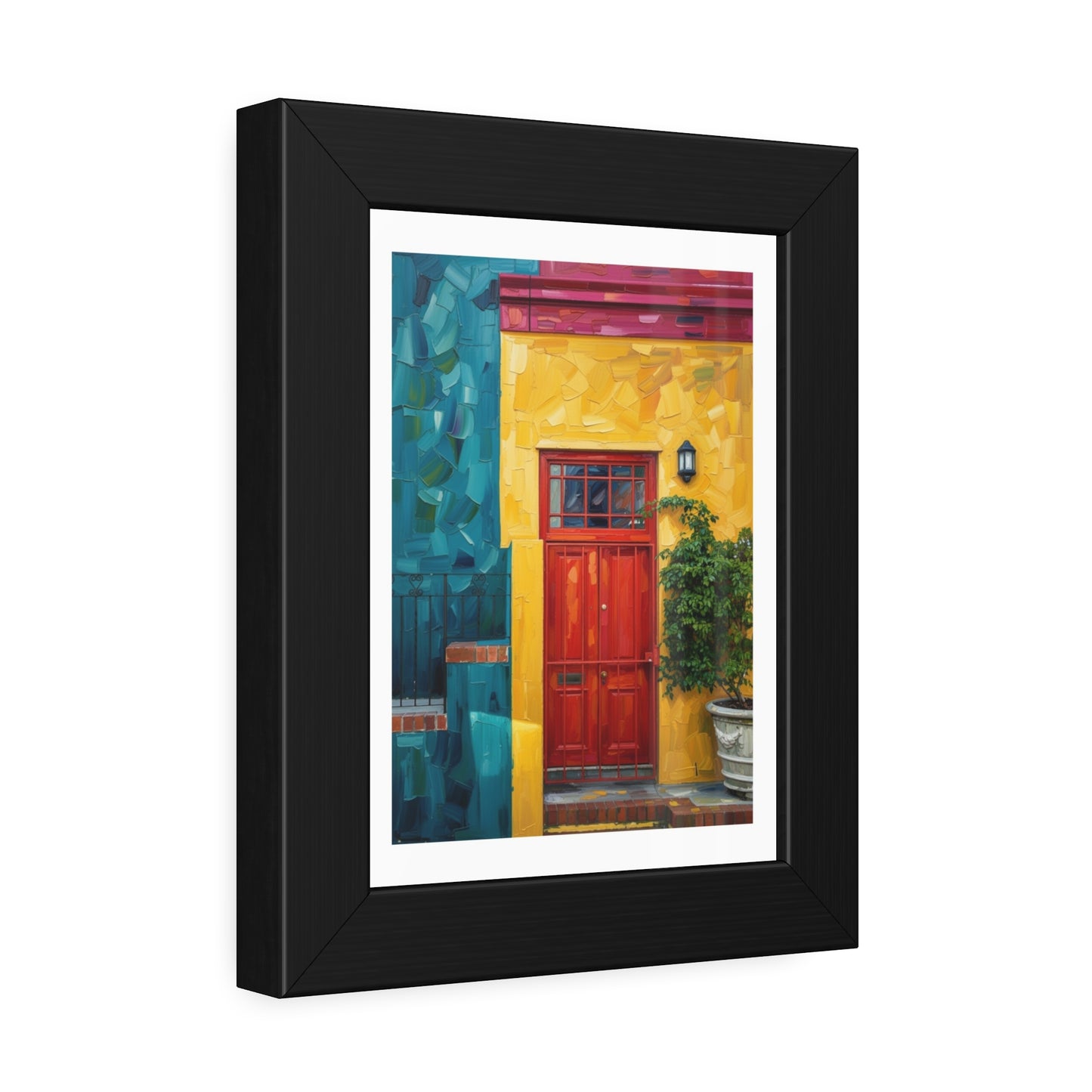 Framed Art Print - Vibrant Red Door Street Scene Poster