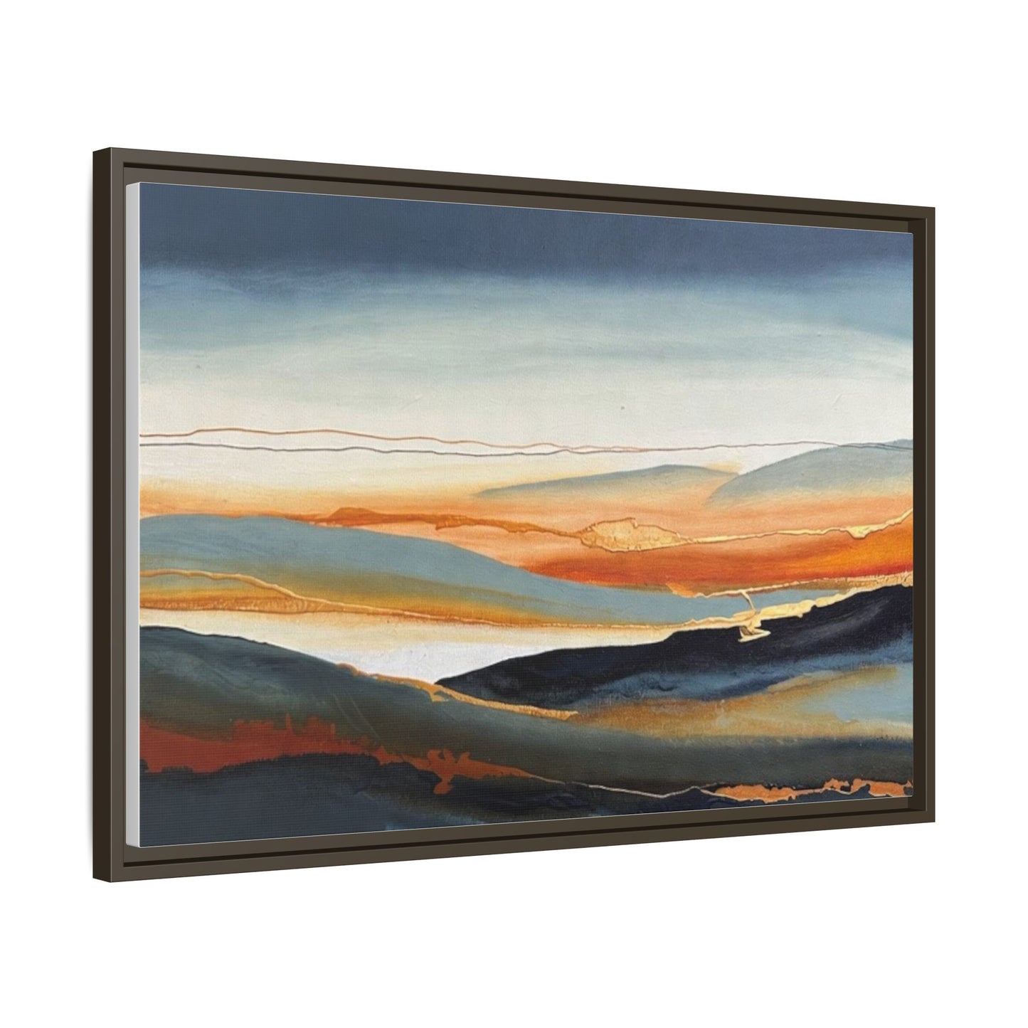 Framed Matte Canvas: Abstract Coastal Sunset Landscape Wall Art