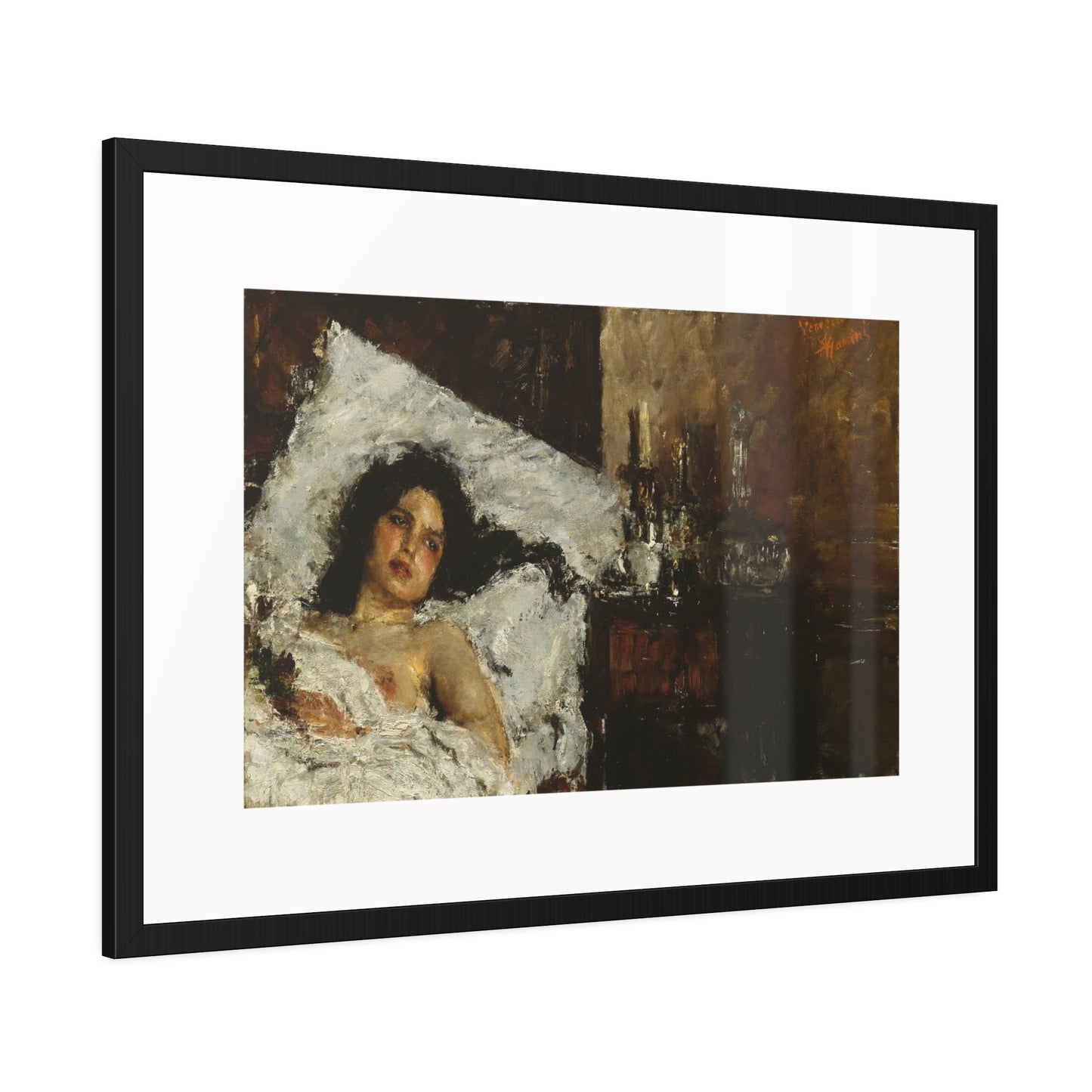 Resting by Antonio Mancini  Framed Poster Wall Art Print