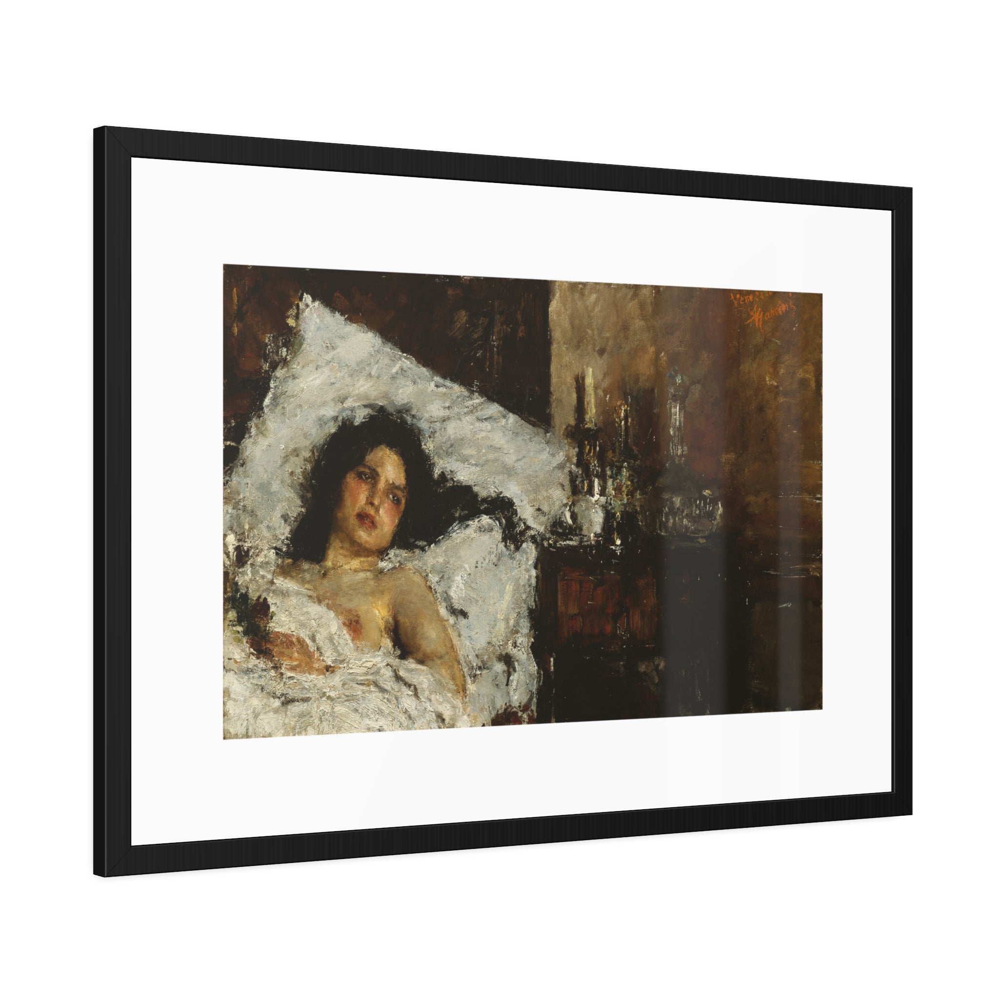 Resting by Antonio Mancini  Framed Poster Wall Art Print