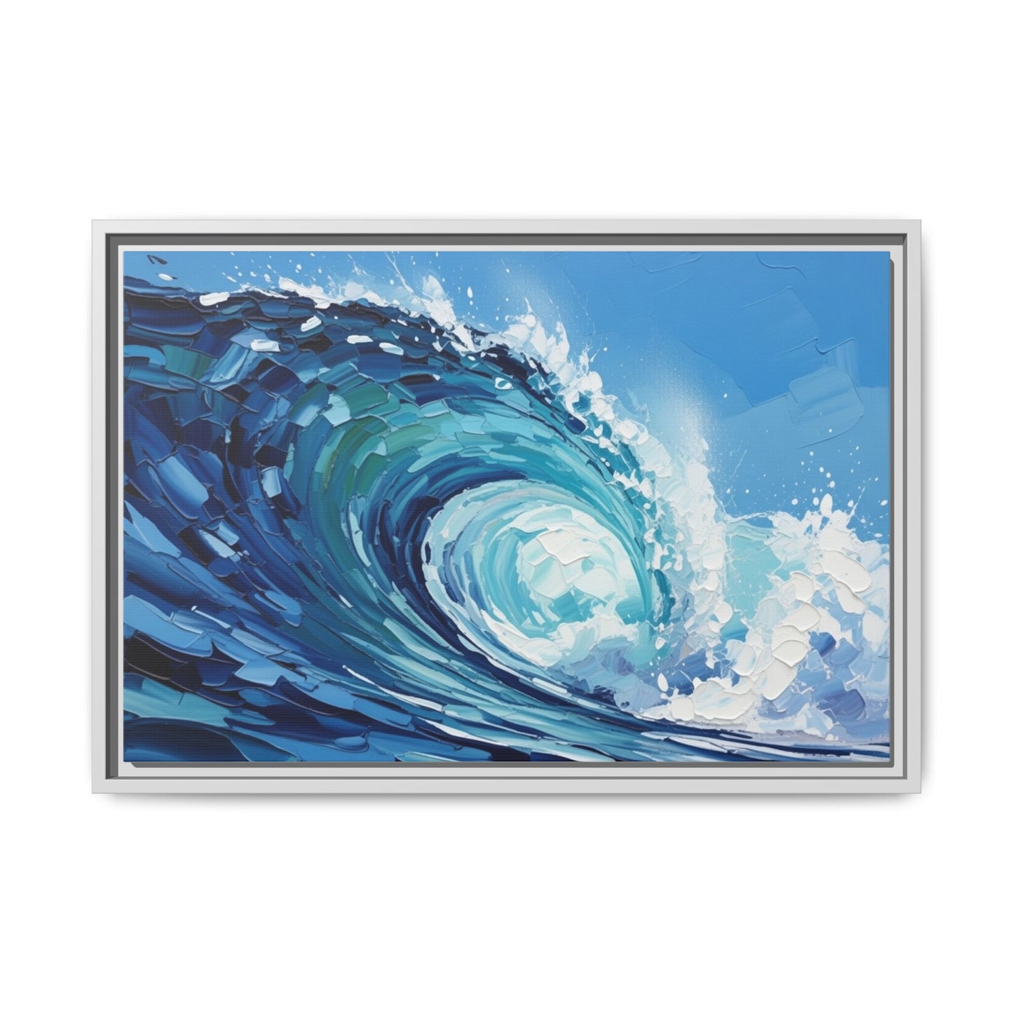 Framed Matte Canvas Wave Art — Blue Ocean Surf Wall Decor