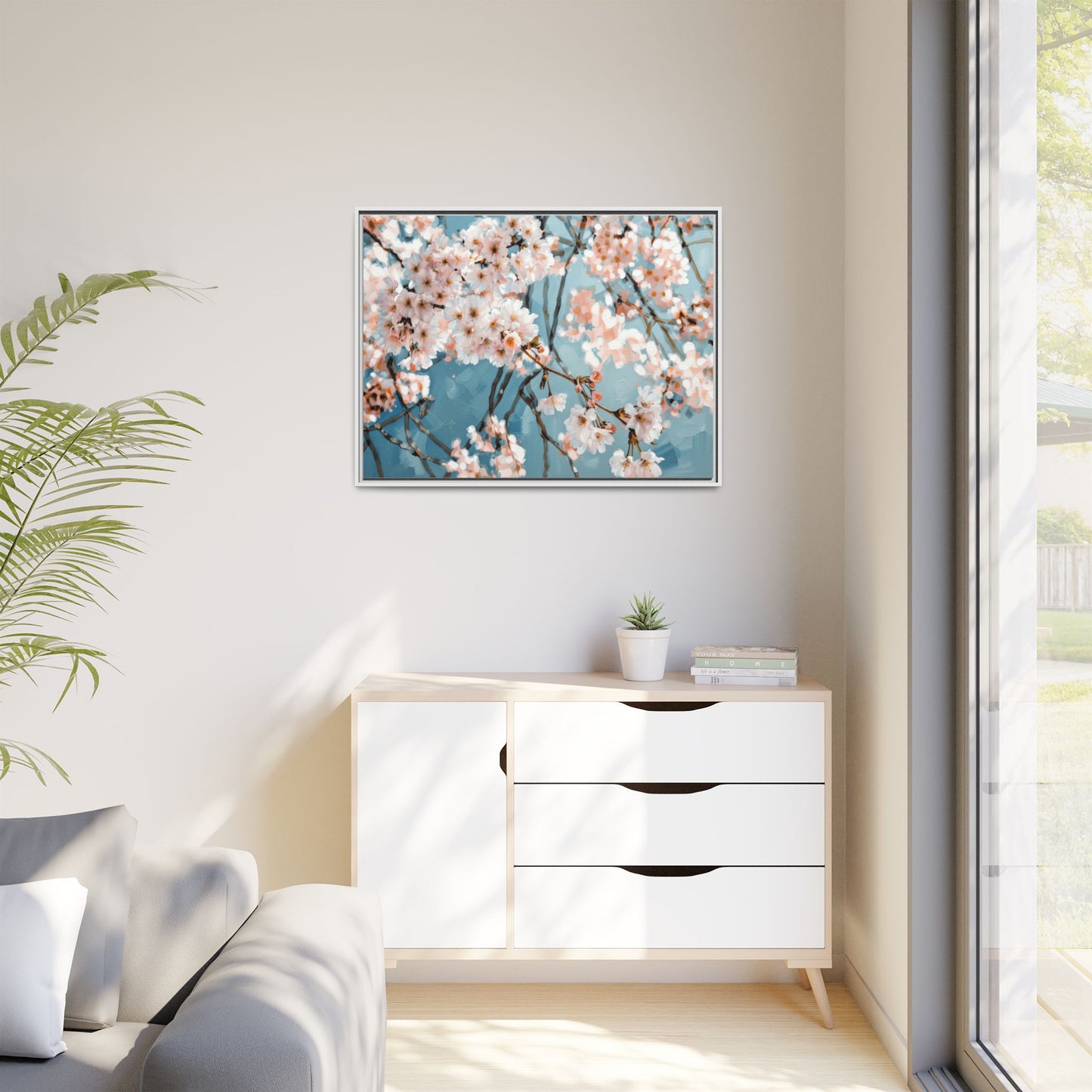 Framed Cherry Blossom Matte Canvas Print — Soft Pink Floral Wall Art