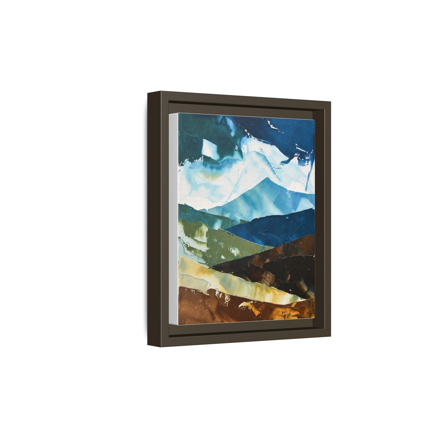 Framed Abstract Mountain Canvas Art — Blue & Earthtone Landscape Print