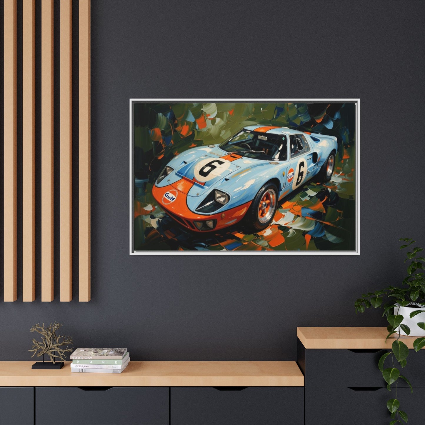 Gulf Racing GT40 Matte Framed Canvas — Vintage Sports Car Wall Art