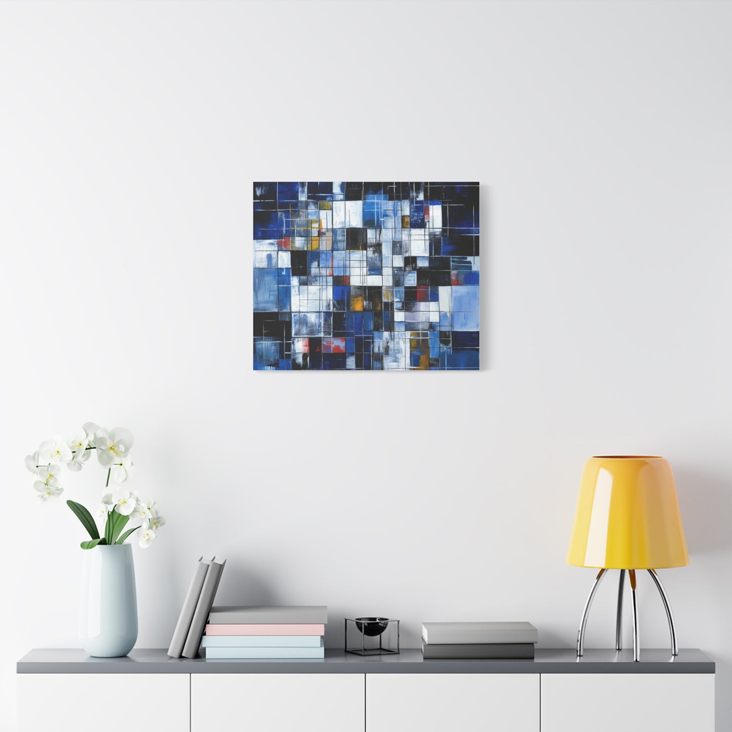 Abstract Blue Grid Matte Stretched Canvas Wall Art (1.25")