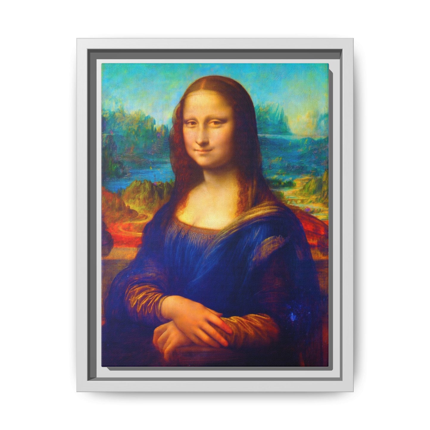 Framed Matte Canvas Print — Colorful Mona Lisa Wall Art