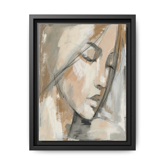 Framed Matte Canvas Art — Serene Abstract Portrait in Neutrals