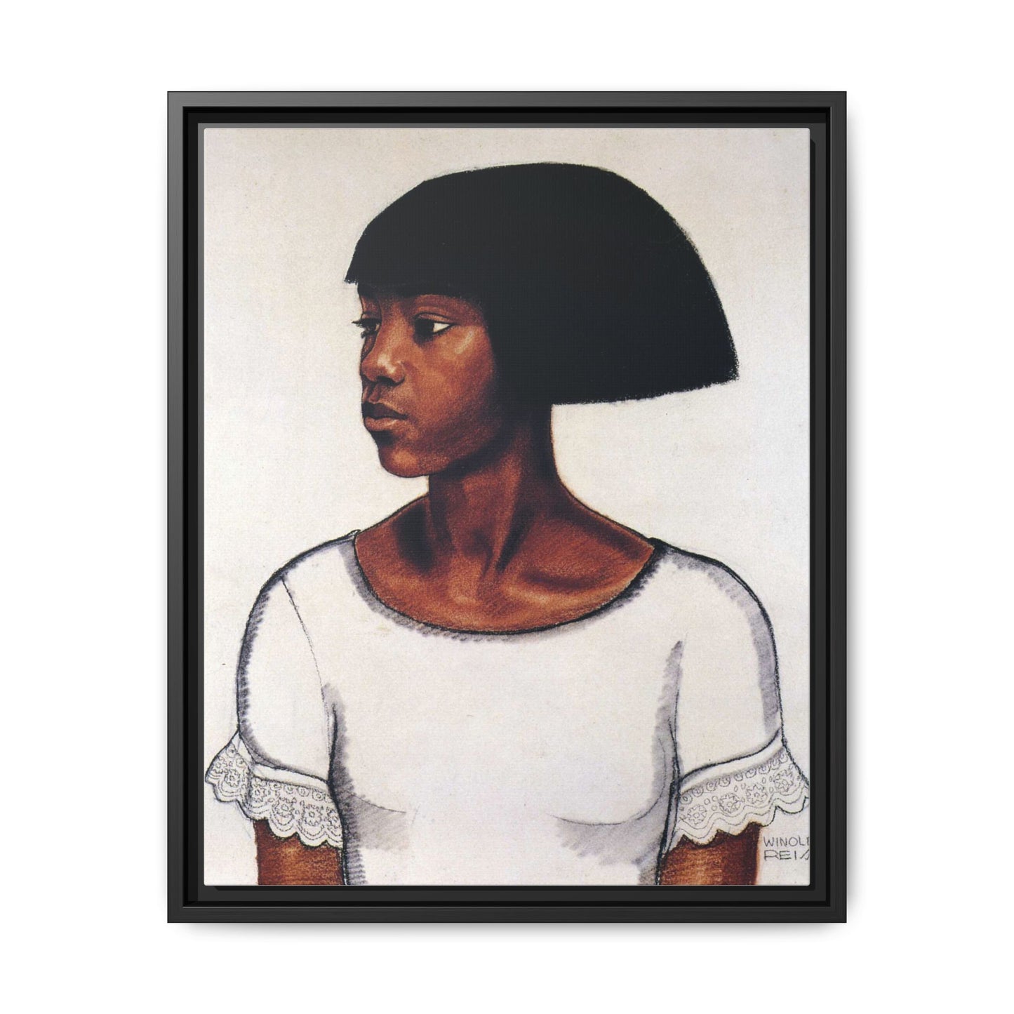Portrait of a Young Woman by Winold Reiss Framed Matte Canvas Portrait