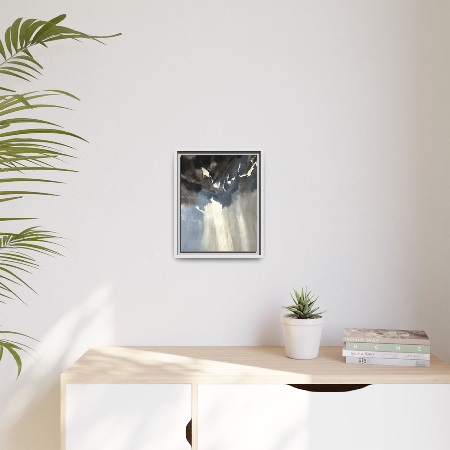 Framed Matte Canvas Art — Moody Abstract Sky Painting