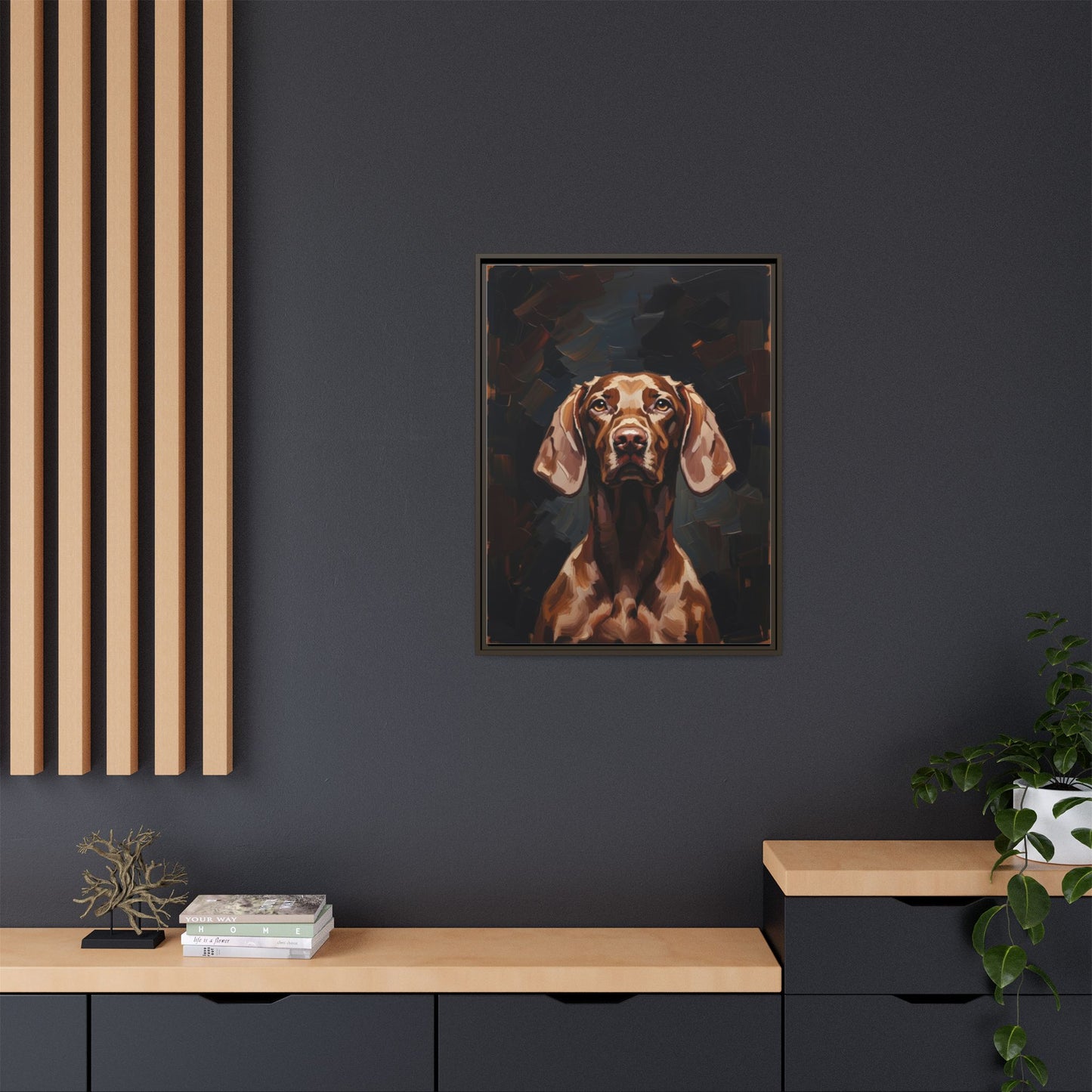Framed Matte Canvas Dog Portrait – Brown Vizsla Wall Art