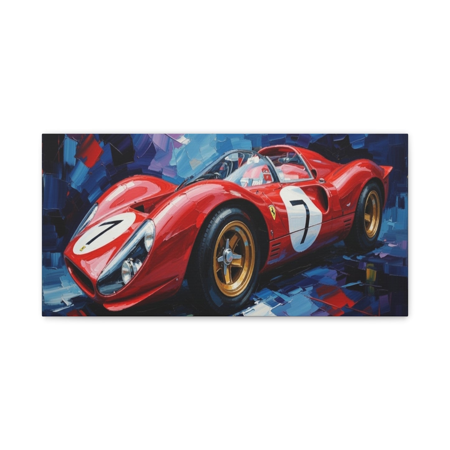 Vintage Ferrari Racing Car Canvas Print — Red Classic Sports Car Artwork (Matte Stretched)