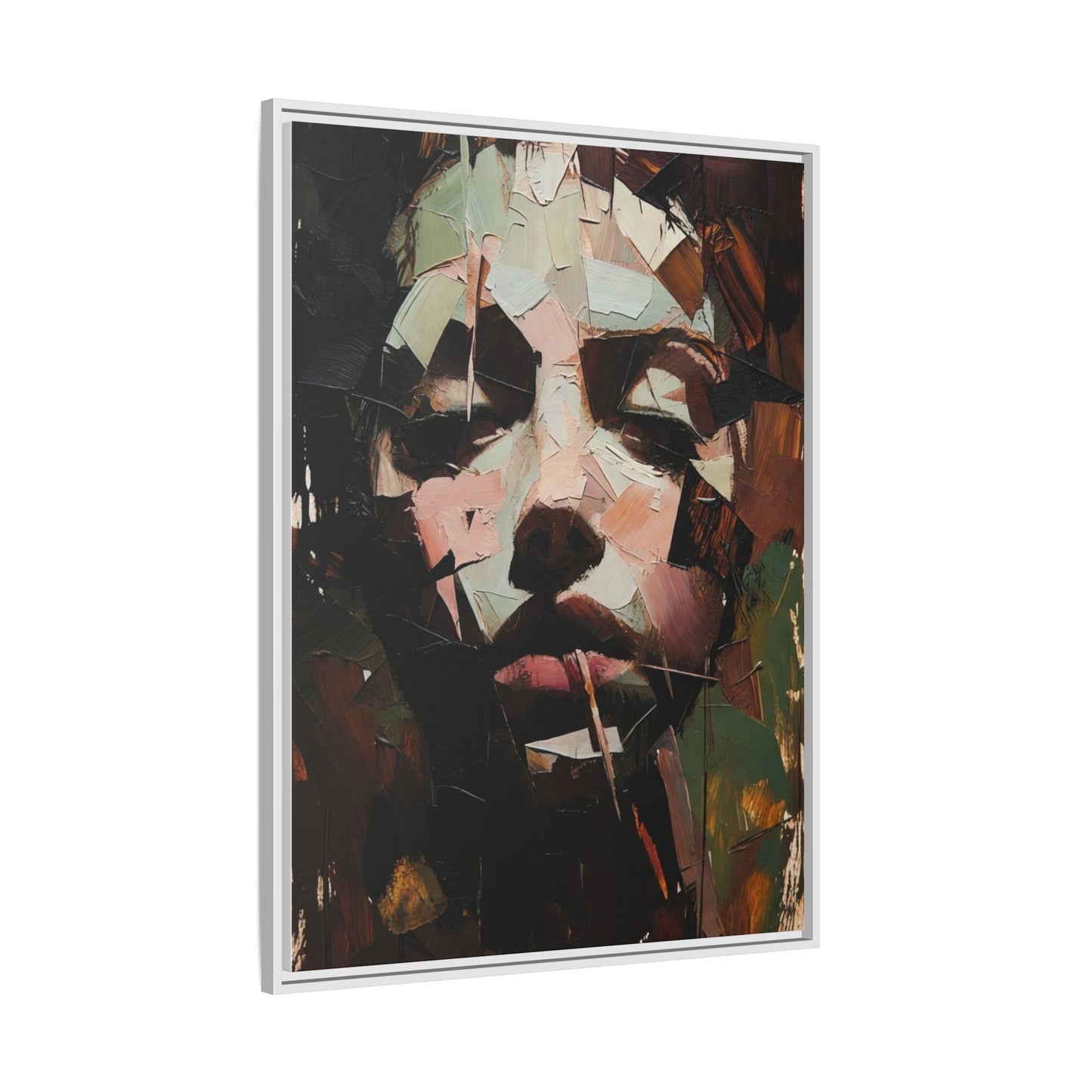 Matte Framed Canvas Art — Abstract Female Portrait, Moody Multicolor
