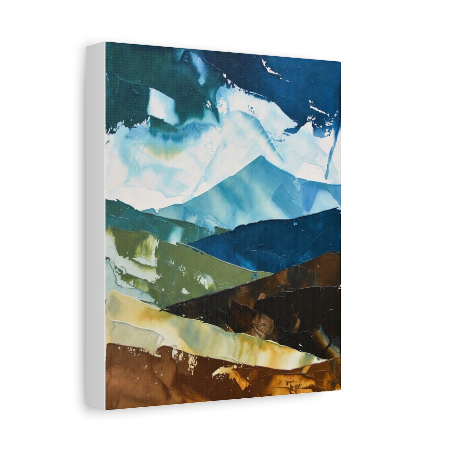 Abstract Mountain Landscape Matte Canvas Wall Art — Blue & Earth Tone Stretched Canvas