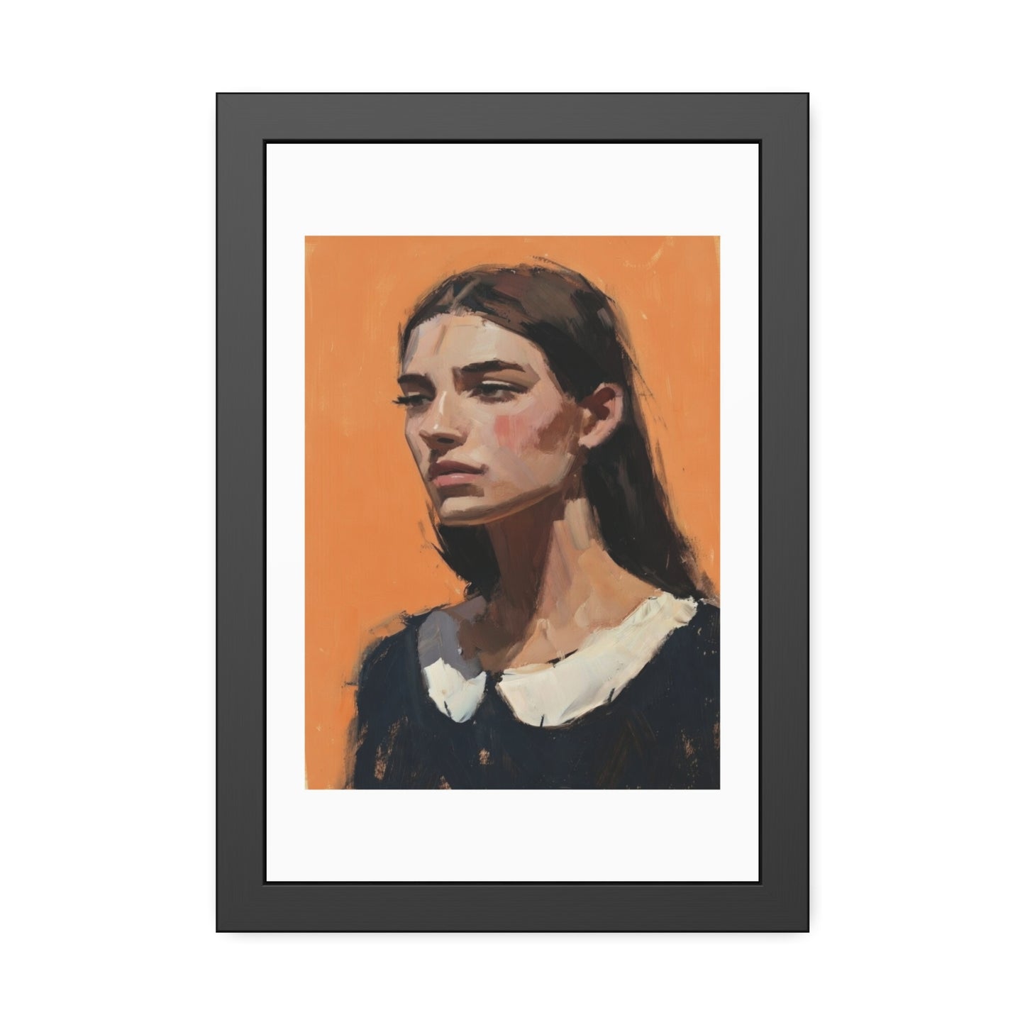 Framed Art Print — Portrait Painting on Orange Background