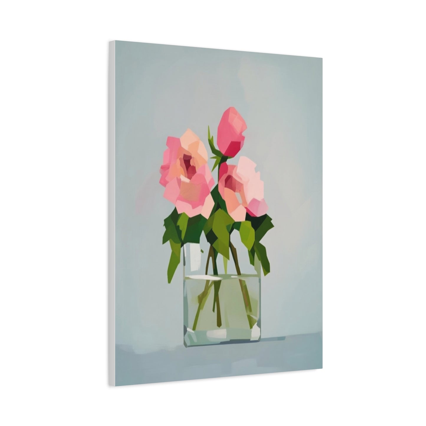 Pink Roses in Square Vase - Matte Stretched Canvas Wall Art