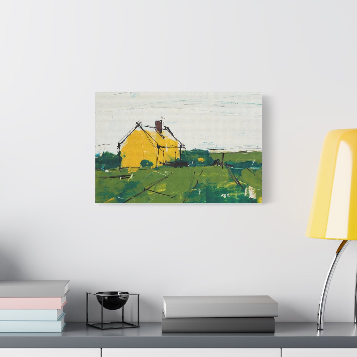 Yellow Cottage Landscape Canvas - Matte Stretched Wall Art