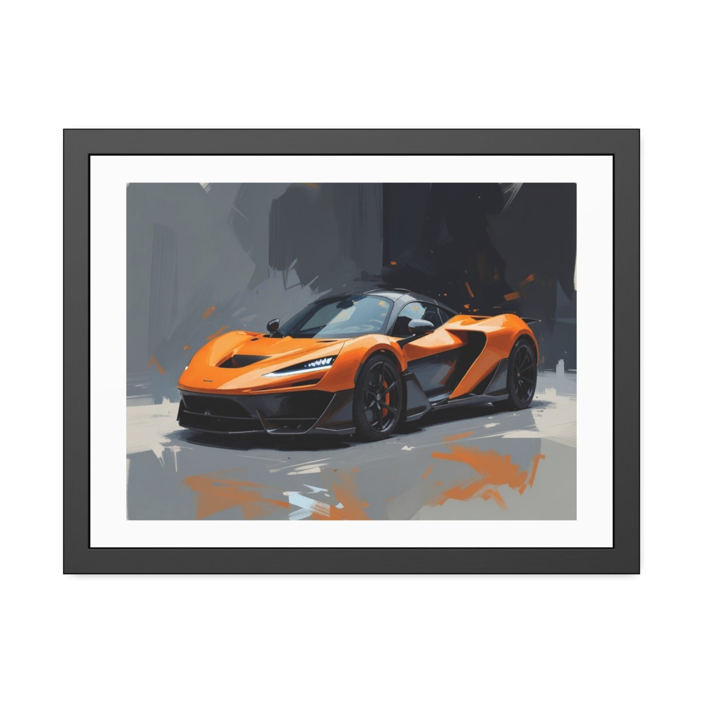 Framed Sports Car Poster — Orange Supercar Art Print