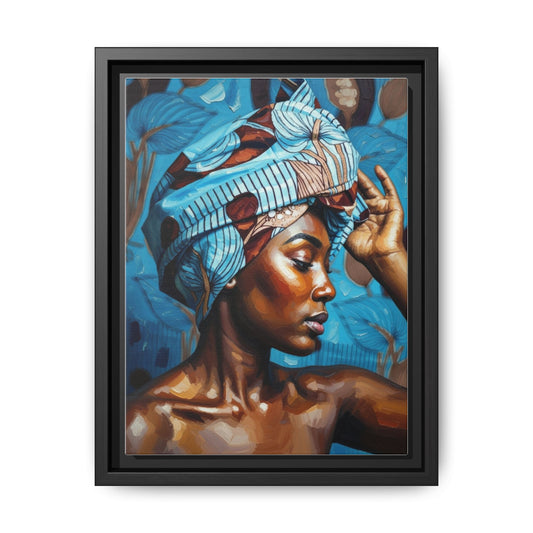 Framed Canvas Art — Portrait of Woman in Blue Headwrap