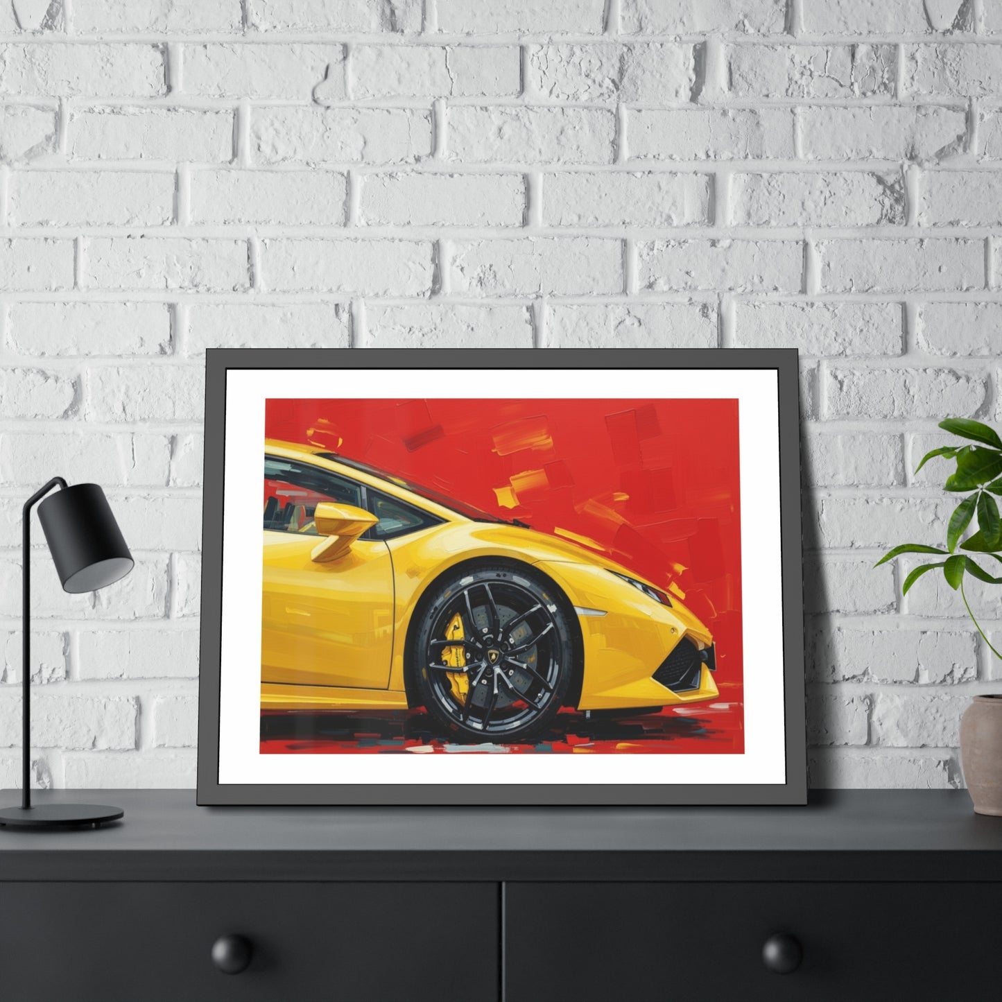 Yellow Sports Car Framed Poster — Modern Automotive Wall Art