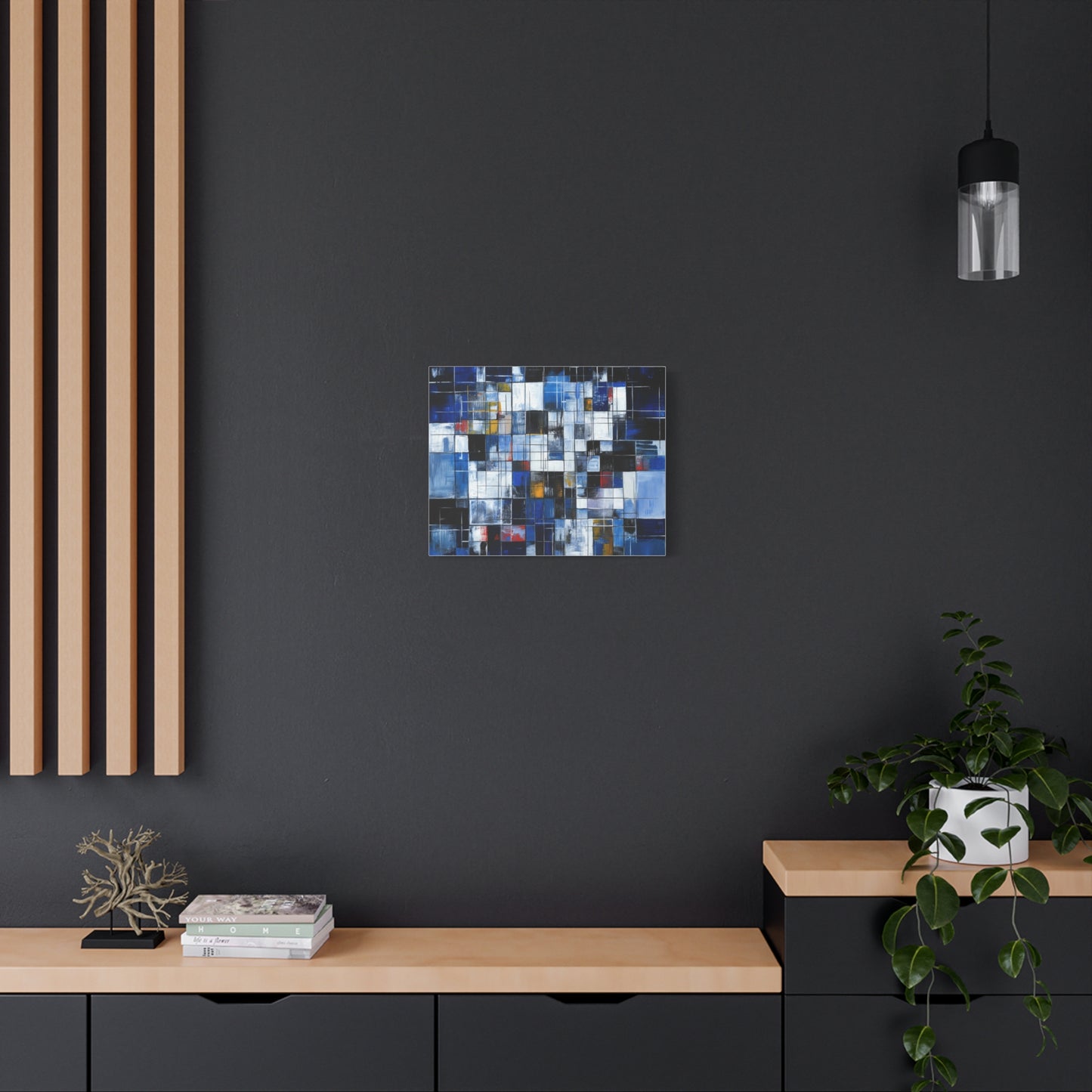 Abstract Blue Grid Matte Stretched Canvas Wall Art (1.25")
