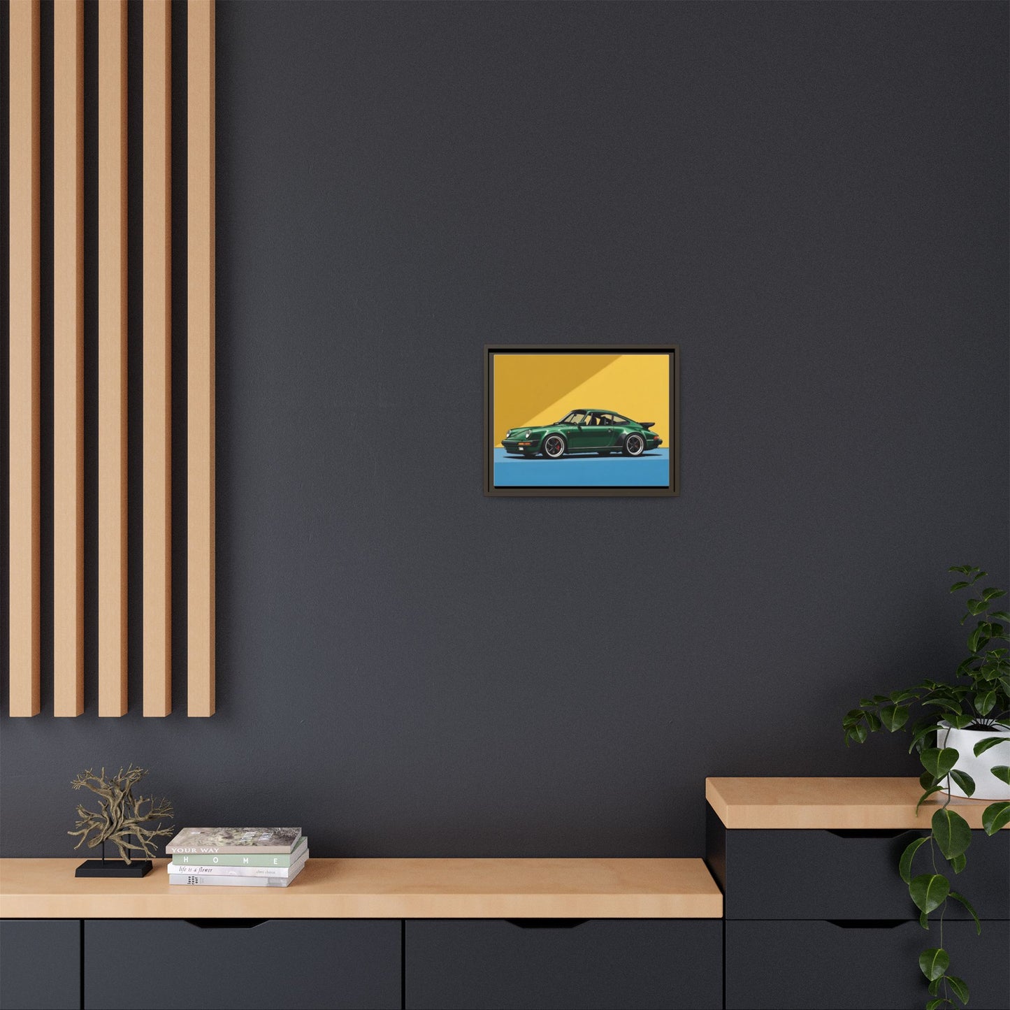 Framed Matte Canvas — Green Sports Car Wall Art