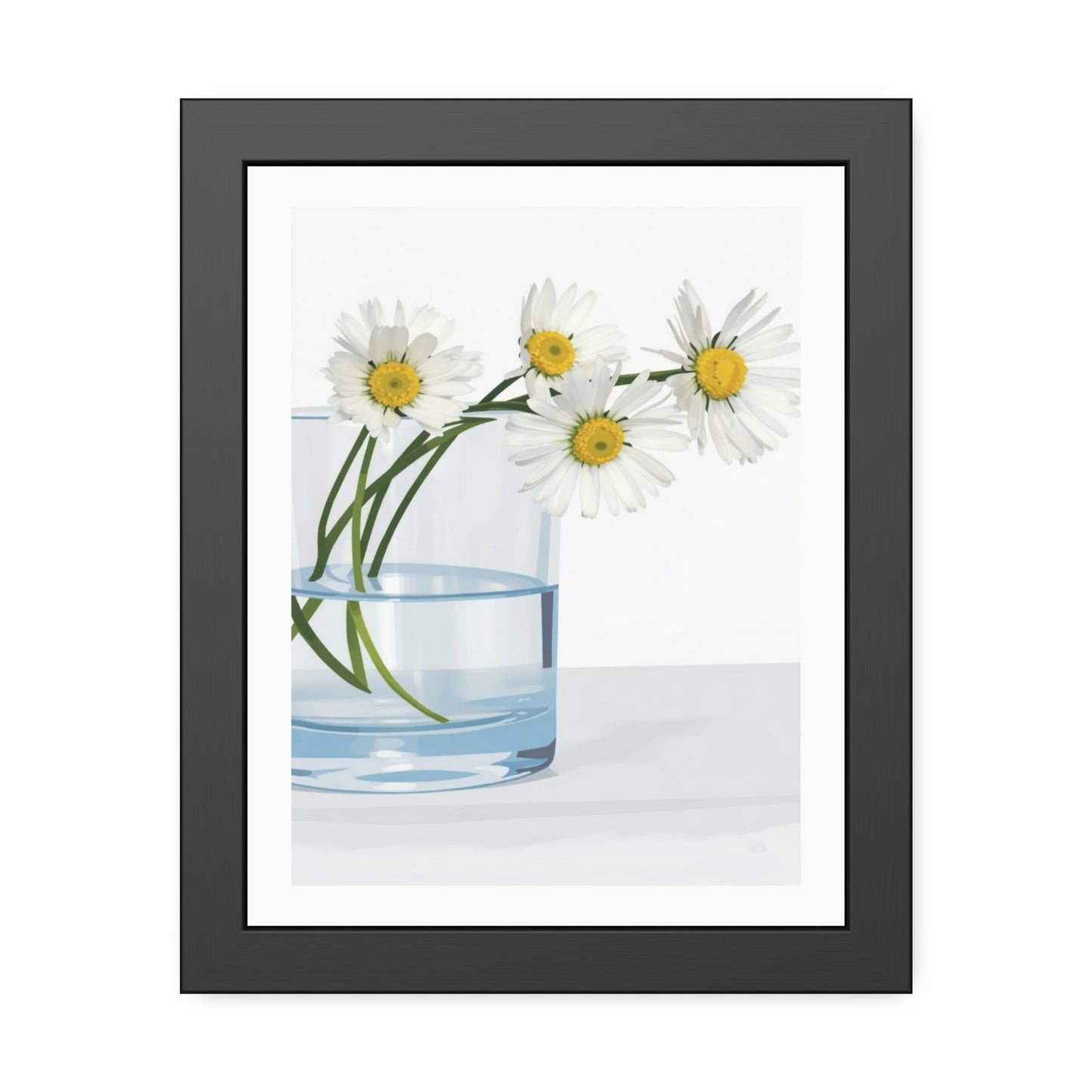 Framed Poster — Daisies in Glass Vase Wall Art, Minimal Botanical Print for Living Room