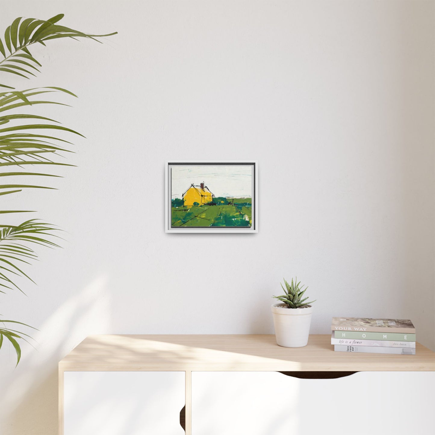 Yellow Cottage Landscape Framed Canvas Print