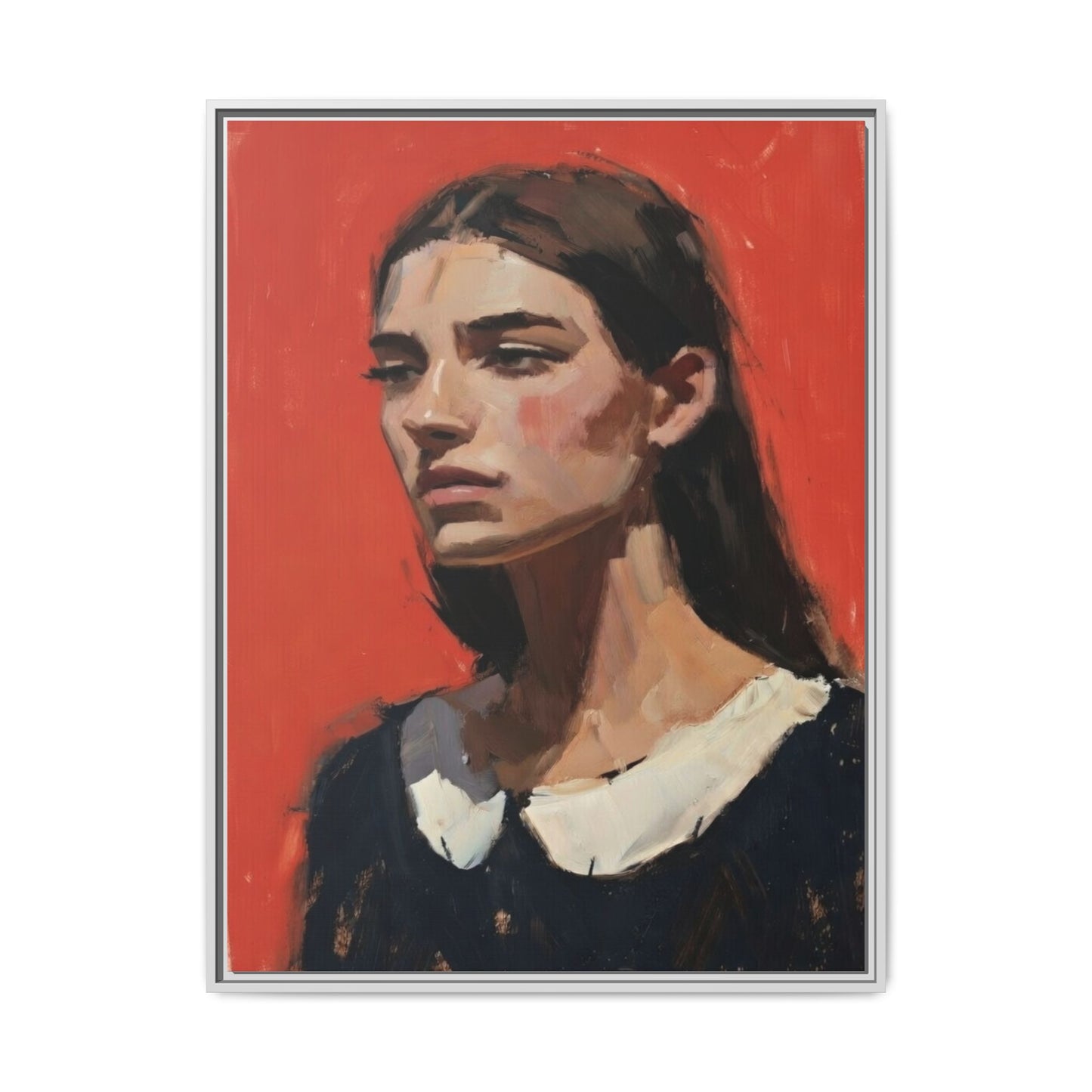 Framed Matte Canvas Portrait Print — Moody Red Figurative Art