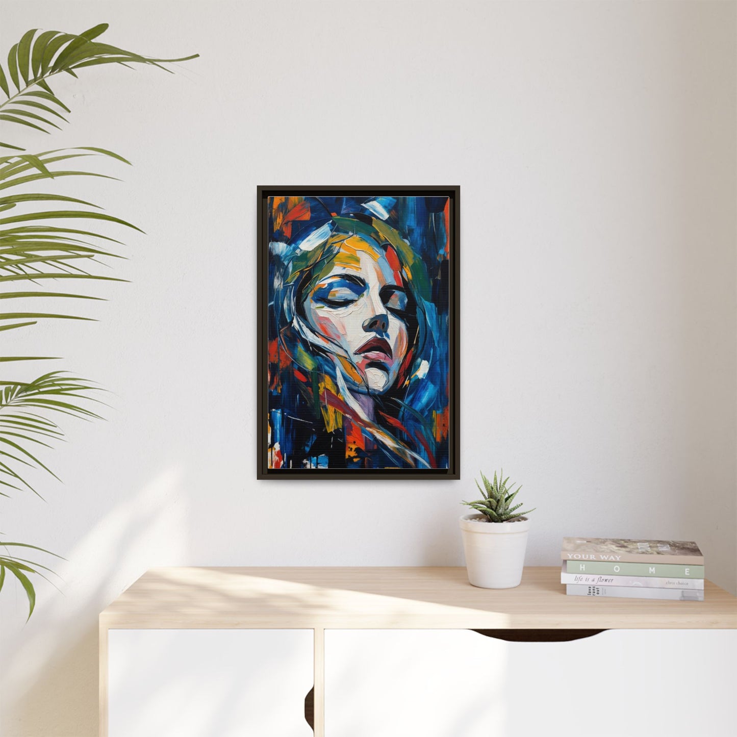 Abstract Colorful Woman Portrait — Framed Matte Canvas Wall Art